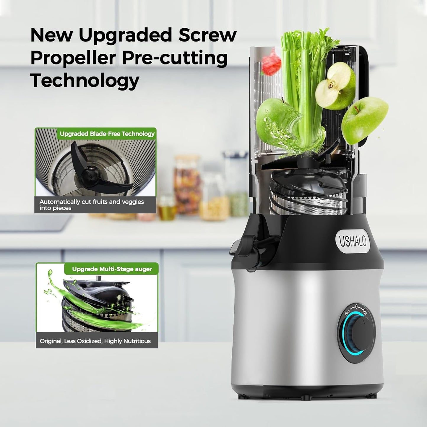 Cold Press Juicer, USHALO Juicer Machines with 5.5" Extra Large Feed Chute, 300W Slow Masticating Juicer for Whole Vegetables and Fruits, 99% High Juice Yield, Easy to Clean