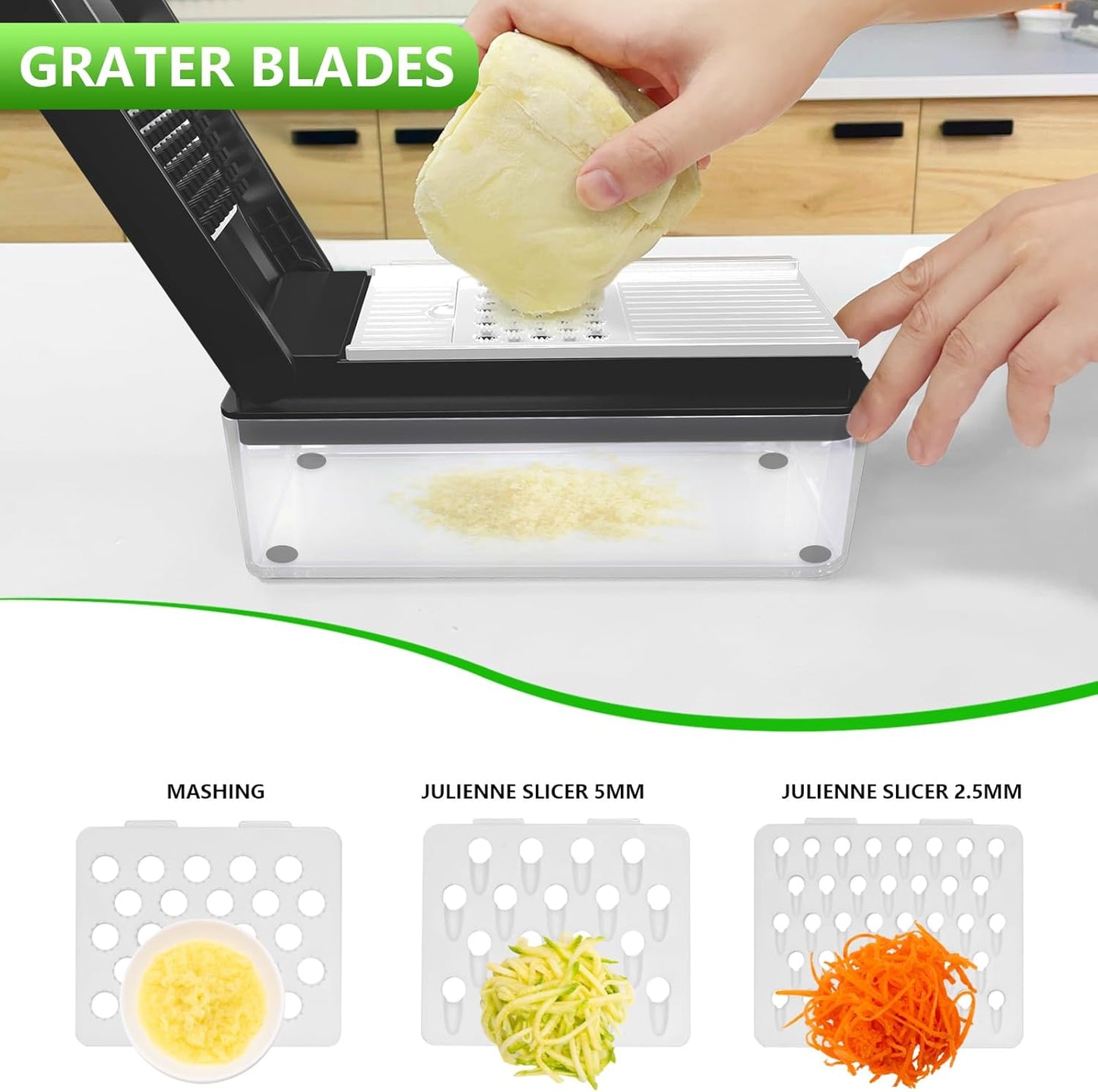 Vegetable Chopper, Onion Chopper Dicer, Mandoline Slicer, Food Chopper with Container, Vegetable Cutter for Salad Potato Carrot Garlic（10 Blades, Black White）