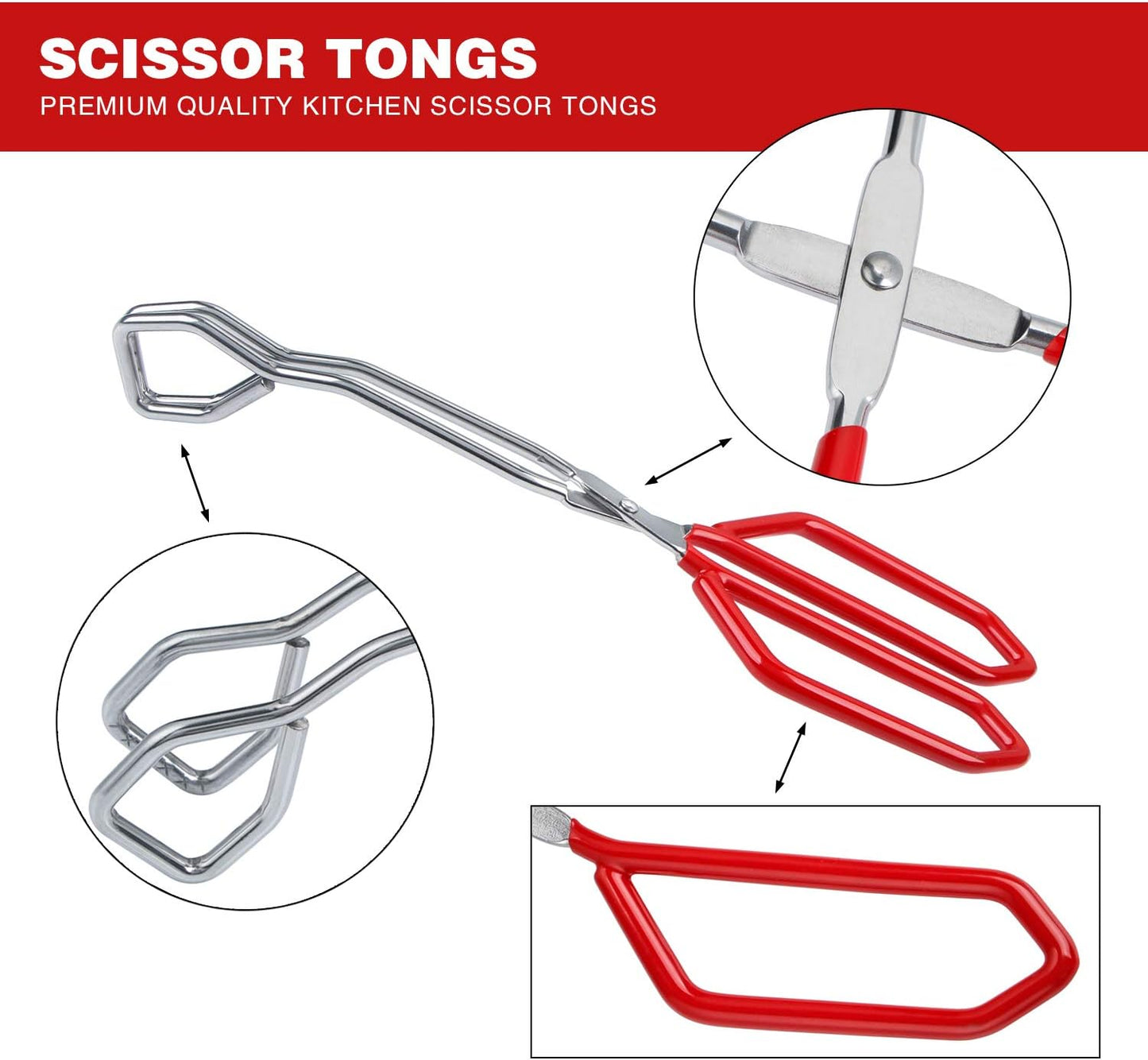 MSY BIGSUNNY Stainless Steel Scissor Tongs Heavy Duty Cooking Tongs with Soft Handles (2, red 11" + 11")