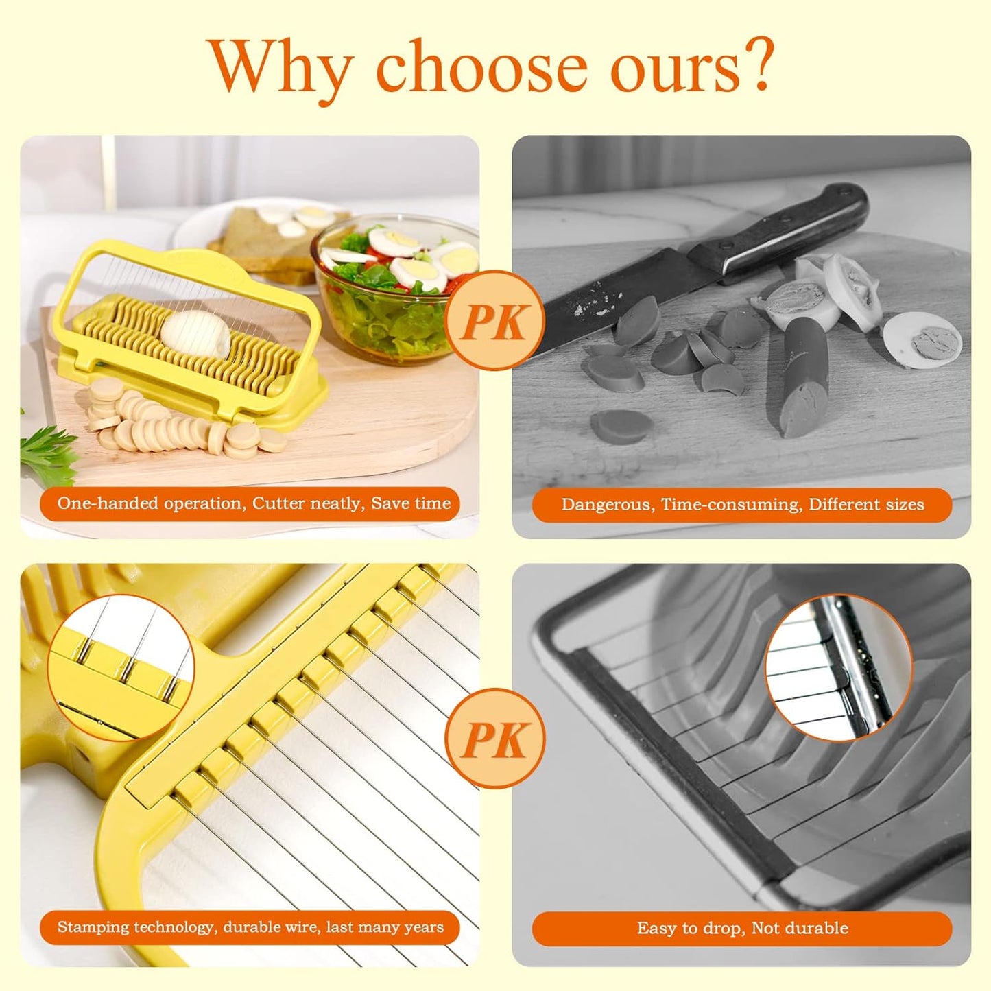 Banana Slicer Egg Slicer for Hard Boiled Eggs, Stainless Steel & Aluminium Wires Strawberry slicer Multipurpose Heavy Duty Dishwasher Safe Banana Cutter slicer