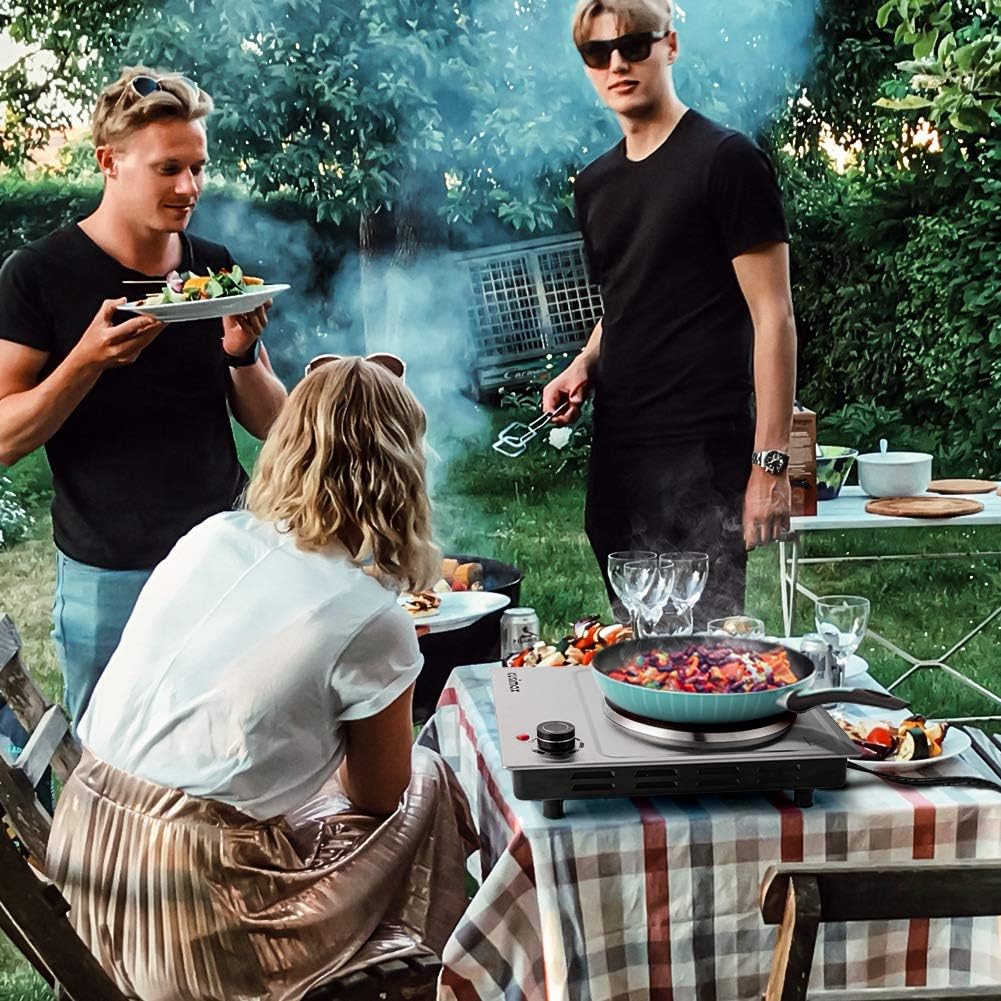 CUSIMAX Electric Hot Plates, 1500W Single Burner, Hot Plate for Cooking Electric Burner, Portable Countertop Burner, 7.4 "Stainless Steel Embedde Burner, For Home/Office/RV/Camp, Easy to Clean