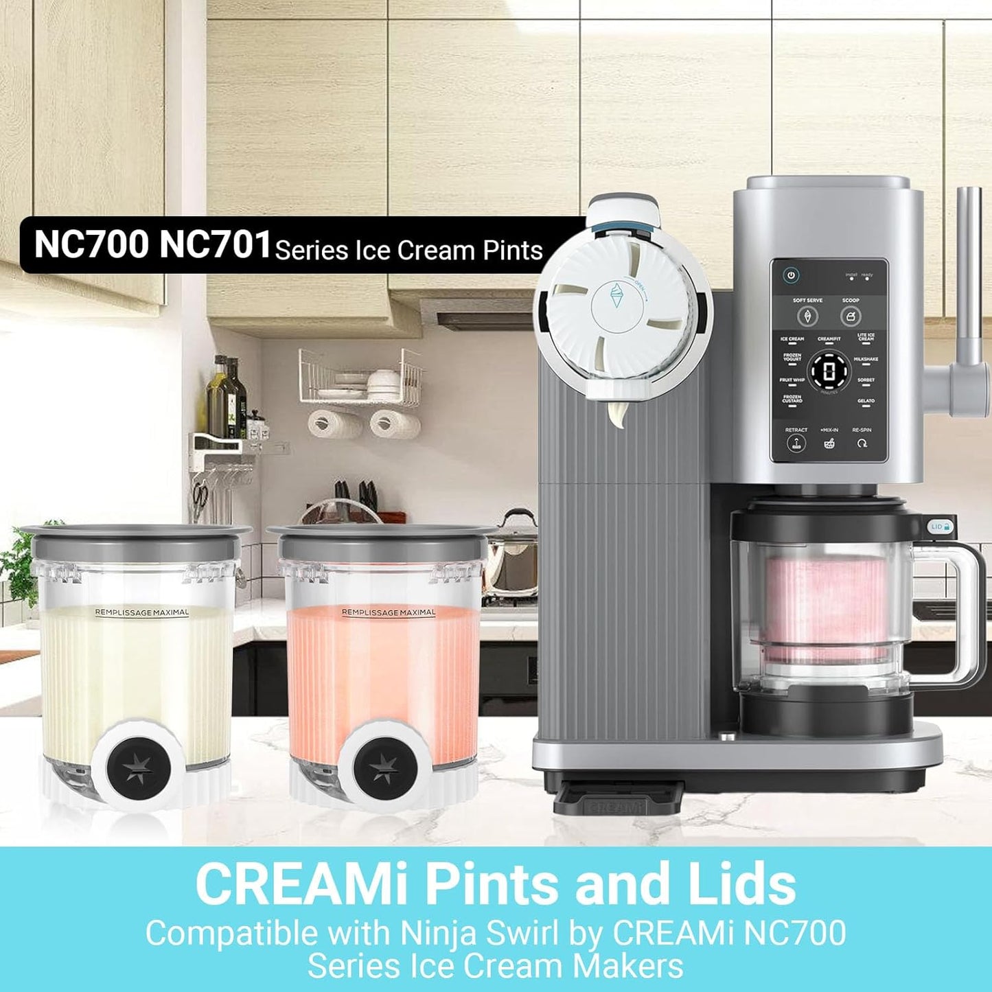 2 Pack Swirl CREAMi Pints and Lids for Ninja NC700 NC701 Series, 16oz Creami Pint Containers Compatible with Ninja Creami Swirl NC700 Series Ice Cream & Soft Serve Makers, BPA-Free & Dishwasher Safe