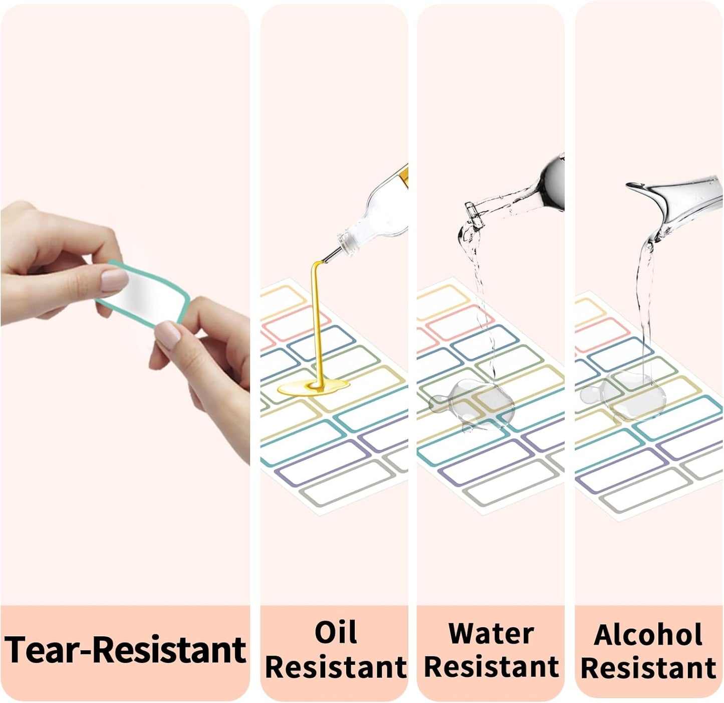 STARLIBOO Removable Labels, Removable Colored Labels Stickers, Self-Adhesive Rectangular Stickers Water/Oil/Tear Resistant for Storage/Classroom/Home (2 Size, 300 Labels)