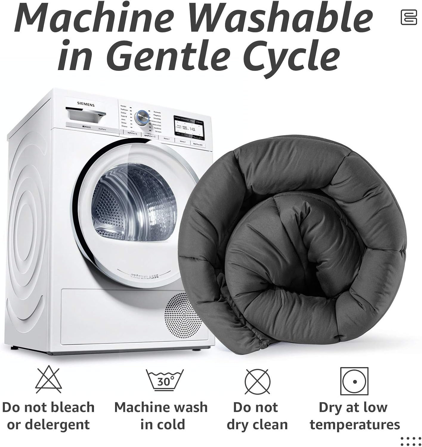 HYLEORY All Season Full Size Bed Comforter - Cooling Down Alternative Quilted Duvet Insert with Corner Tabs - Winter Warm - Machine Washable - Dark Grey