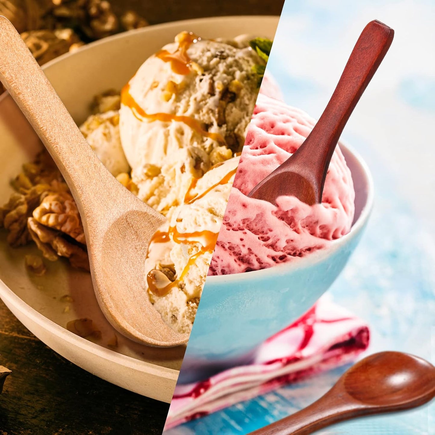 Boao 50 Pcs Small Wooden Spoons, 3.5'' L, Mini Wood Natural Tiny Spoons Wooden Little Teaspoons for Jars Sugar Creamer Honey Spices Salt Kitchen Supplies (Multiple Color)