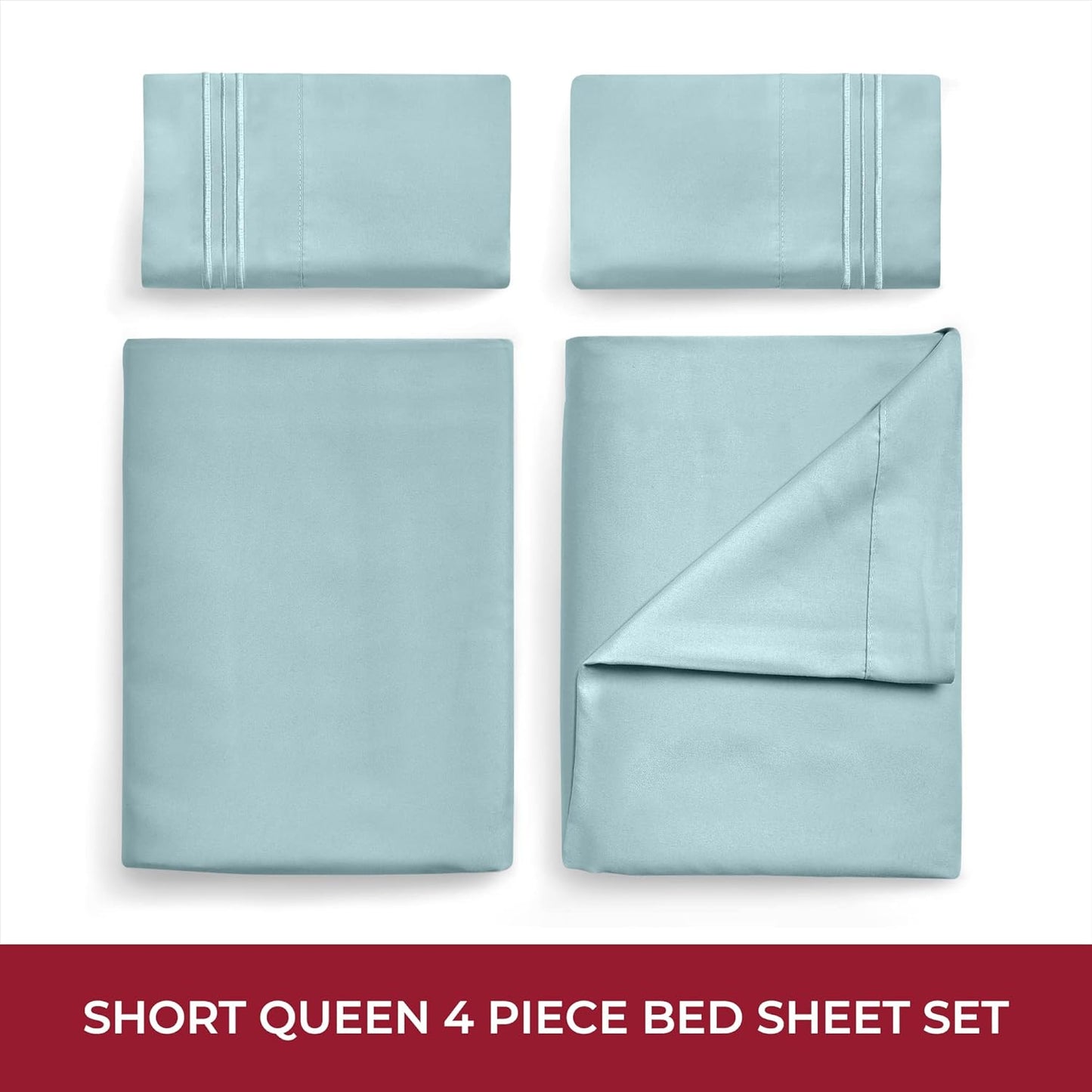 Mellanni RV Short Queen Sheets - 4 PC Iconic Collection Bedding - Hotel Luxury, Extra Soft, Cooling Bed Sheets - Deep Pocket up to 10 inch (RV/Short Queen, Spa Blue)
