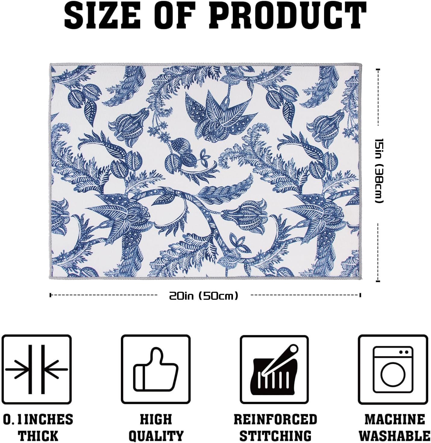 Dish Drying Mat Floral Print Microfiber kitchen drying mat, 20x15 inches, Dish Drying Mats for Kitchen Counter, Super Absorbent, Anti-Slip, Fast Drying, Kitchen Must-Have