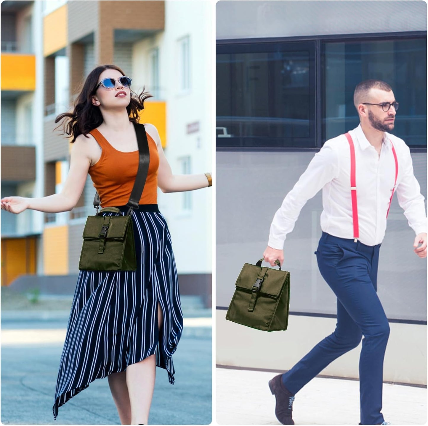 Insulated Foldable Lunch Bag- Lightweight Portable with Adjustable Shoulder Strap Lunch Box for Men, Women, Office, Work, Picnic, Hiking and Beach (Army Green(Soft Fabric))