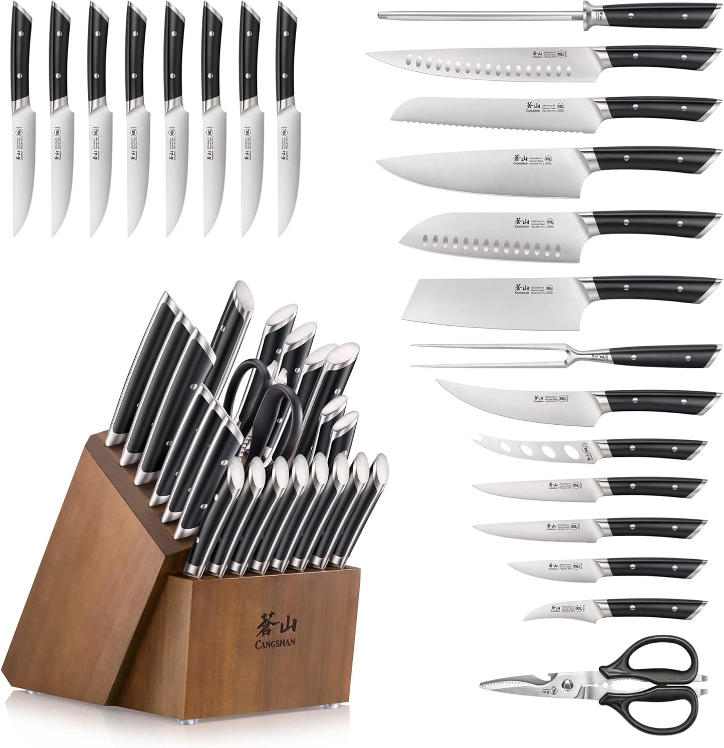 Cangshan HELENA Series German Steel Forged Knife Block Set (23-Piece, Black)