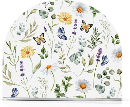 Wildflowers Butterflies Napkin Holder for Table Paper Napkins Holder Acrylic Tissue Dispenser Kitchen Dining Room Bathroom Party Car Decor