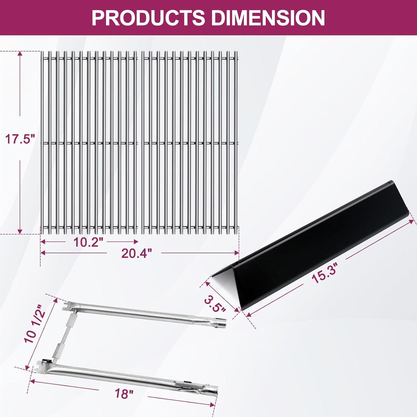 7637 17.5 Inches Grid Grates 7635 Flavorizer Bar with 69785 Burner for Weber Replacement for Spirit 200 Series, Spirit E-210, Spirit S-210 Spirit E-220, Spirit S-220 Cooking Gas Grills