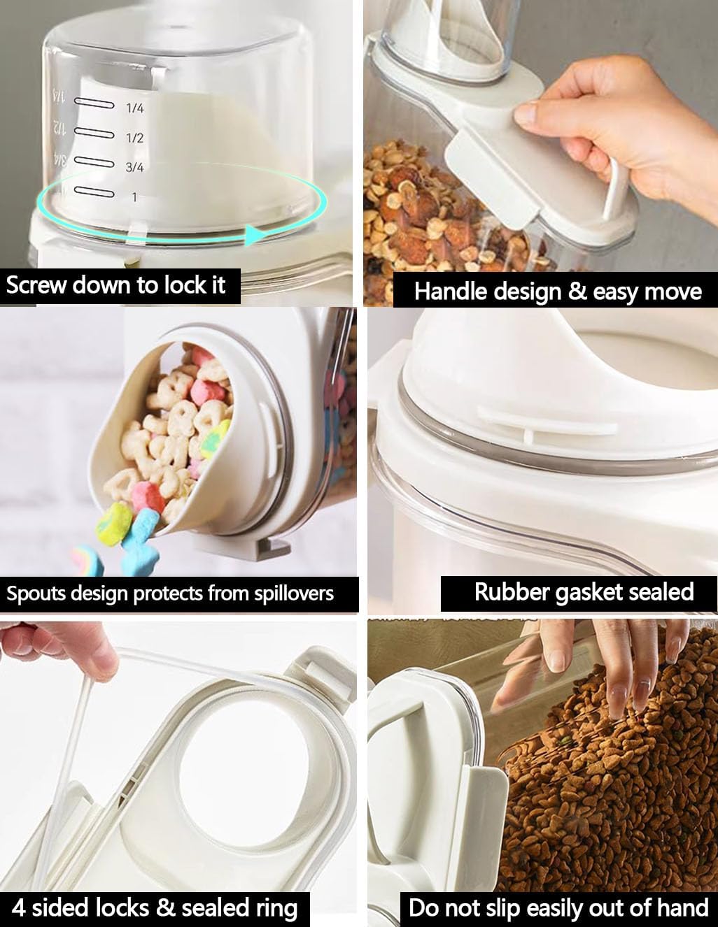 Cereal Containers Storage Airtight Small Dry Food Storage Containers with Pour Spout Cereal Dispenser Plastic Food Container kitchen Pantry Storage for Dry Food Flour Grain Snack, 2 Pack 1.6L