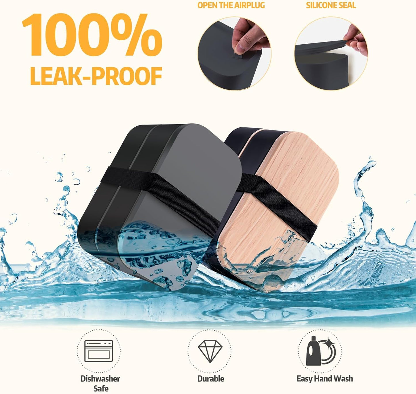 Stackable Bento Box with Utensils Microwave Safe, All-in-One Meal Prep Compartment Lunch Containers Leak Resistant Lunch Box with Sauce Container 60oz Gray(without bag)