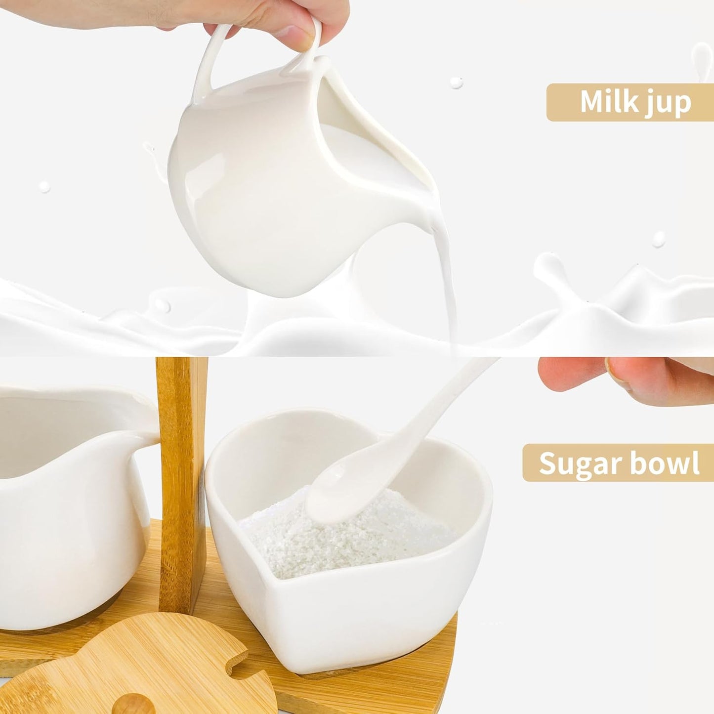 Creamer and Sugar with Carry Tray Set, Ceramic Cream and Sugar Bowl Set with Spoon & Lid, Vintage Cream Pitcher Sugar Jar with Tray, Creamer Dispenser Sugar Holder Container, Coffee Serving Set