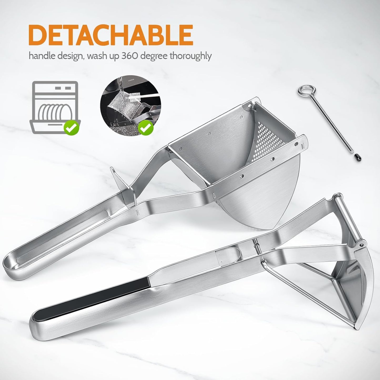 Potato Ricer, Sopito Stainless Steel Potato Masher for Commercial and Home Use, Orange