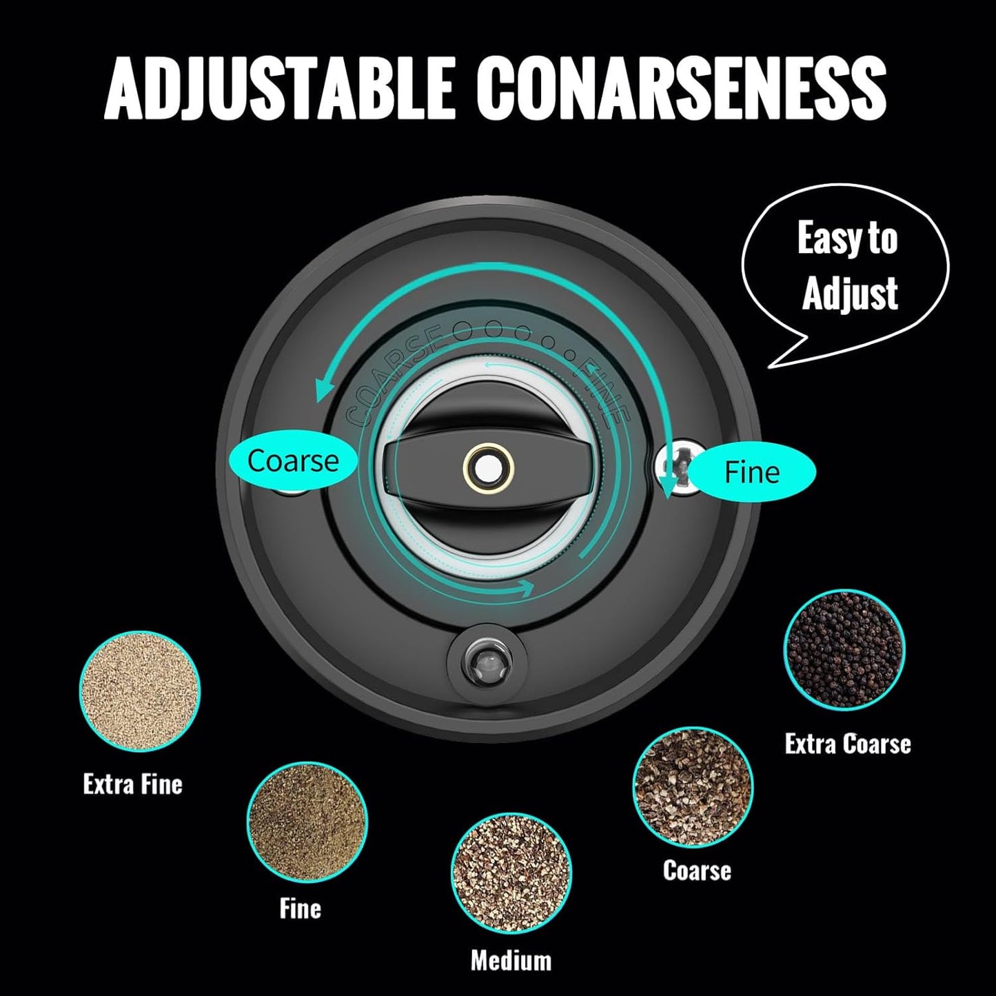 Electric Pepper Grinder or Salt Mill, Battery Operated Automatic Pepper Mill with LED Light, One-handed Operation Button Control, Adjustable Coarseness, Refillable, 70ml, Black (1 Pack)