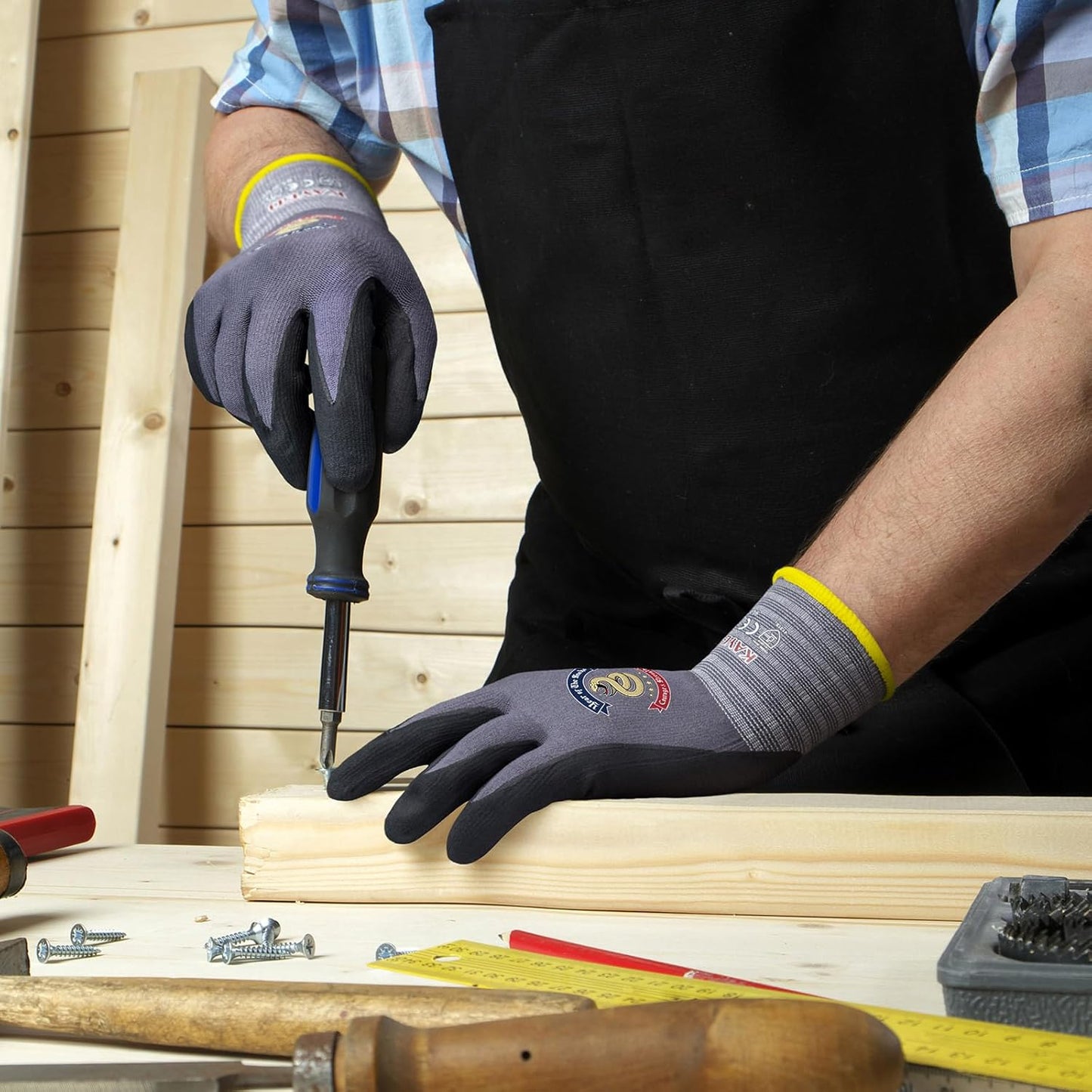 KAYGO Safety Work Gloves MicroFoam Nitrile Coated, 3 Pairs KG18NB,Seamless Knit Nylon Glove for Men and Women, Ideal for Automotive,Warehouse,Construction (M,Gray)