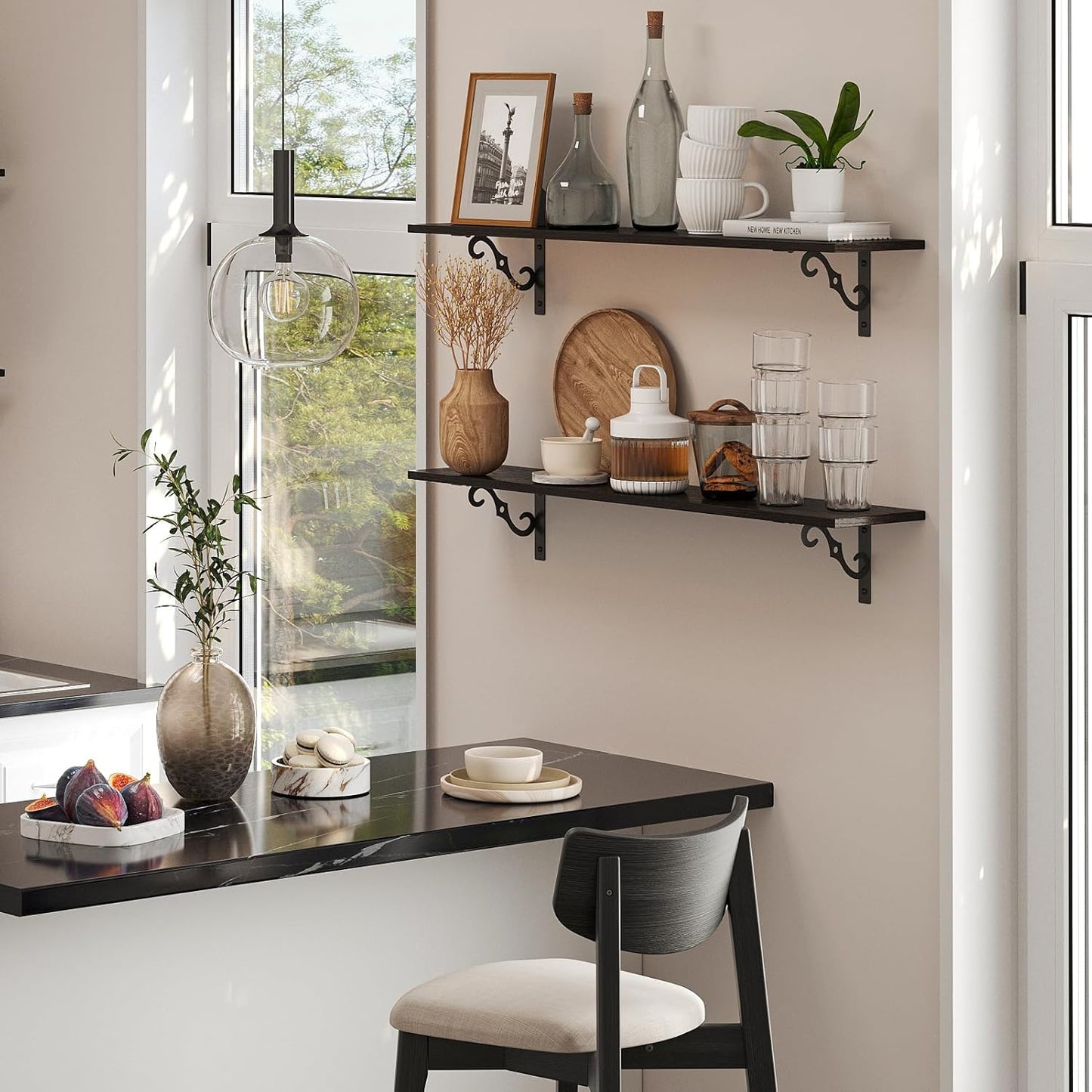 DINZI LVJ Long Wall Shelves, 31.5 Inch Large Floating Shelves Set of 2, Wide Display Shelf Wall Mounted with Brackets, Easy Hanging for Living Room, Toilet, Office, Bedroom, Espresso