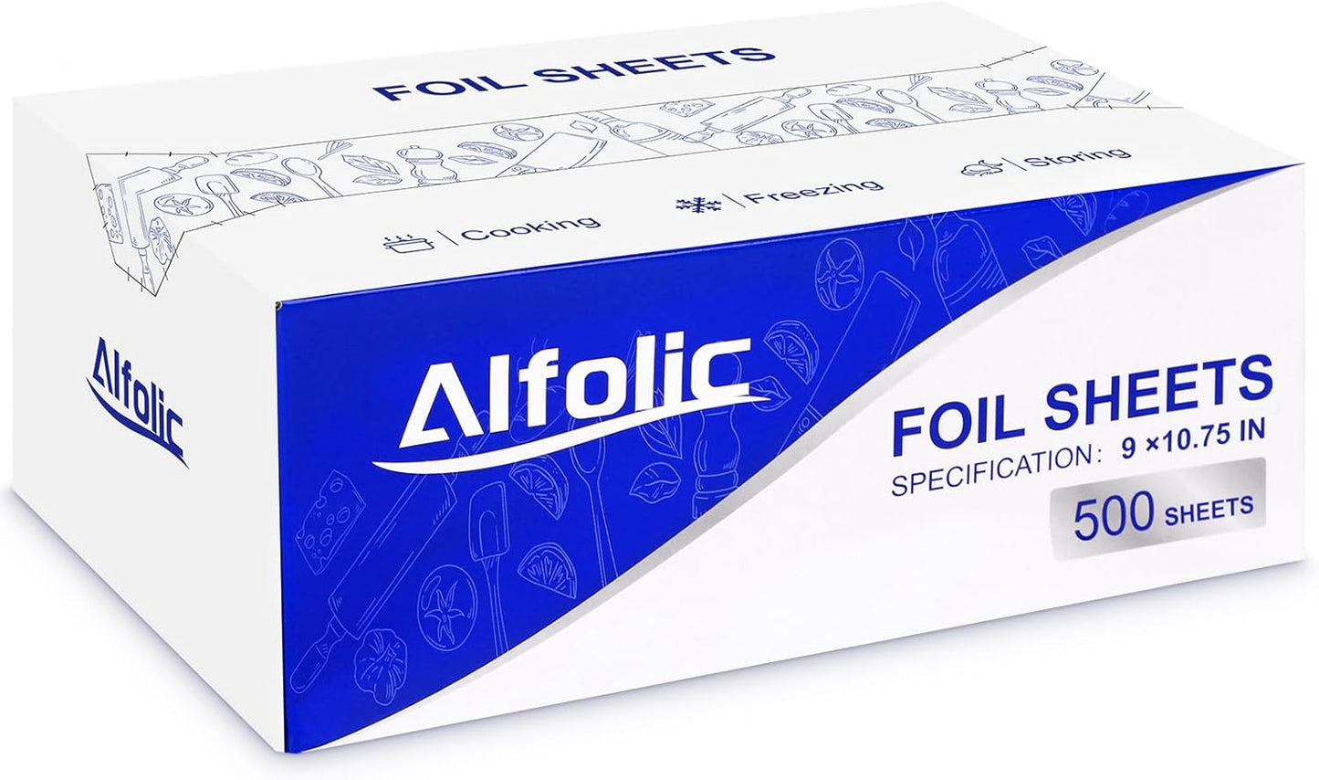 Aluminum Foil Sheets - 9" x 10.75" Pre Cut Tin Foil, Premium Aluminum Foil Wraps for Cooking, Storing Food - 500 Sheets