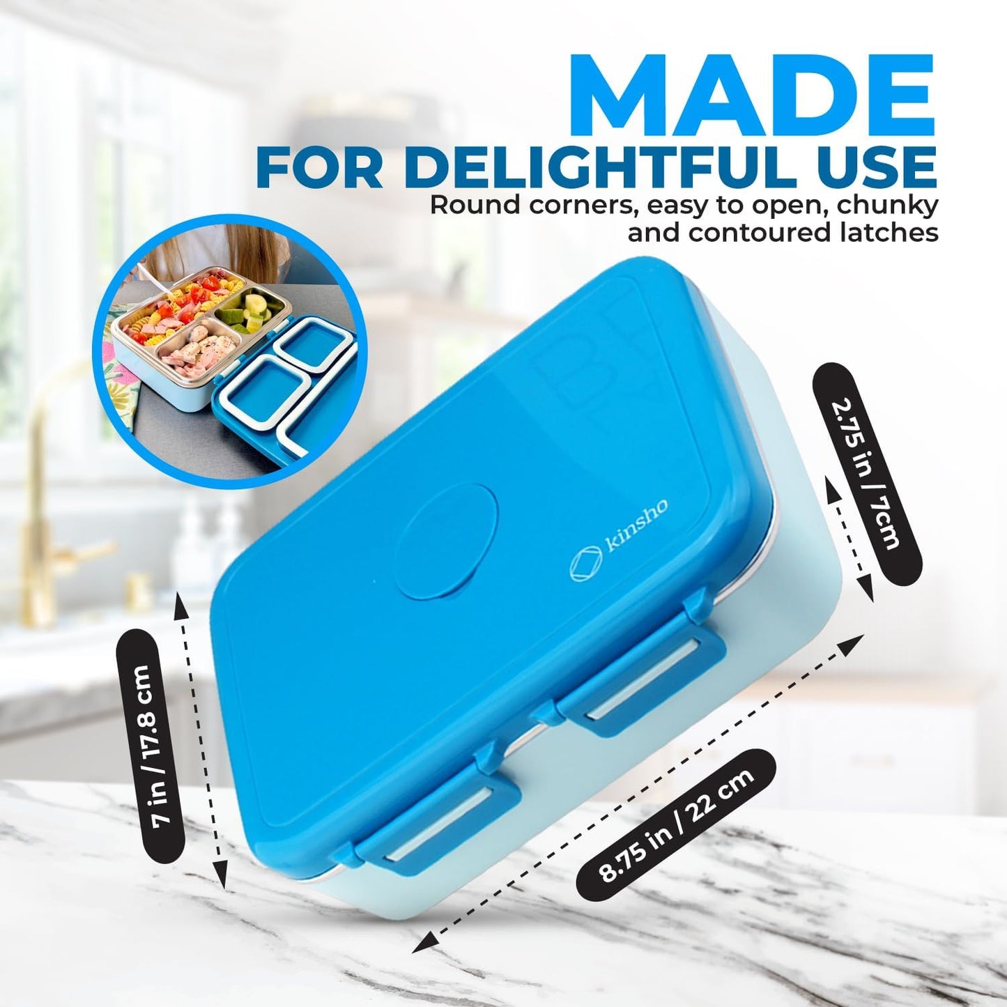 Stainless Steel Heavy Duty Bento Box Lunch Container for Older Kids, Teens, Adults with Removable Tray, Leakproof Silicone Seals, BPA Free 26 oz/790 mL (Blue)