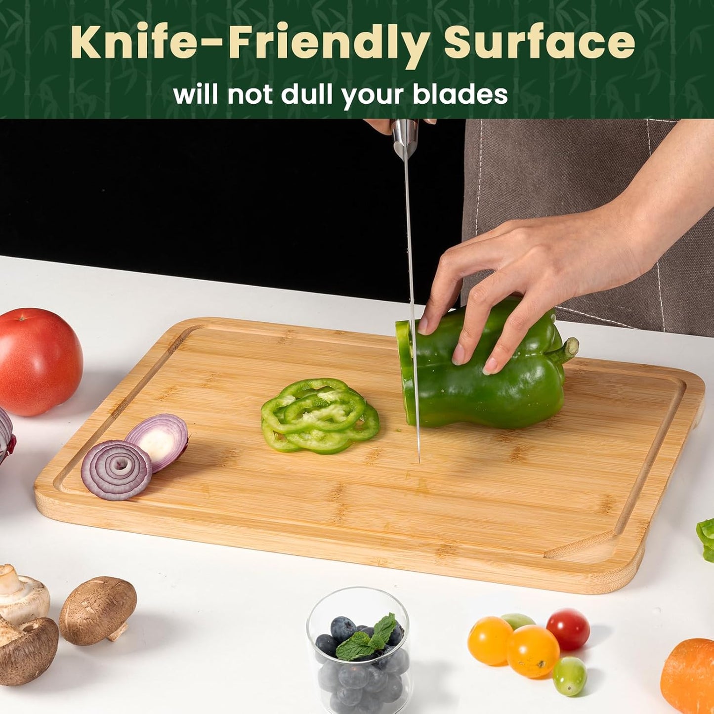 Heimlove Bamboo Cutting Board for Kitchen, 15 x 10 Large Cutting Board Charcuterie Boards with Juice Groove and Handles, Chopping Board for Meat, Vegetables and Cheese