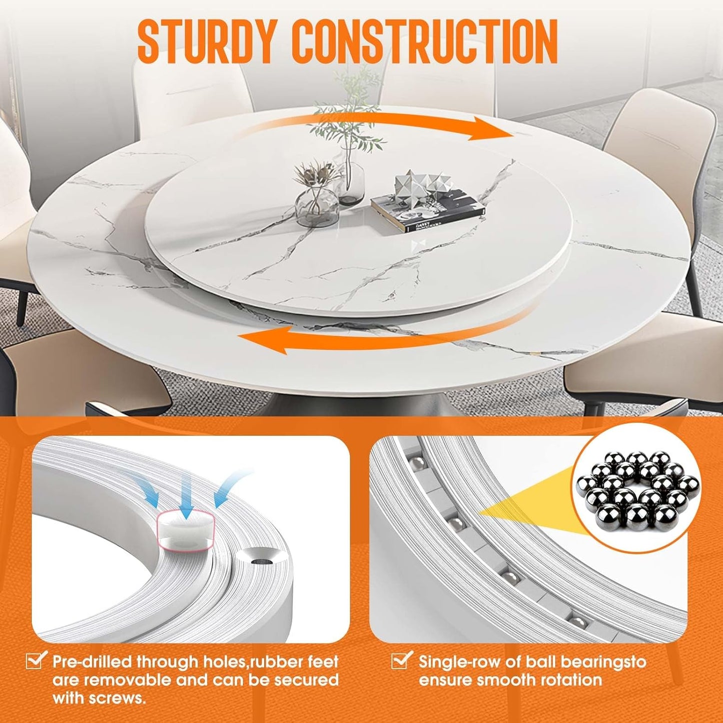 Pisman Aluminium Alloy Turntable Bearing, Heavy Duty Lazy Susan Rotating Bearing Turntable,Smooth Swivel Plate Hardware for Round Dining Table,DIY. Silent Rotating Base Only(16inch)