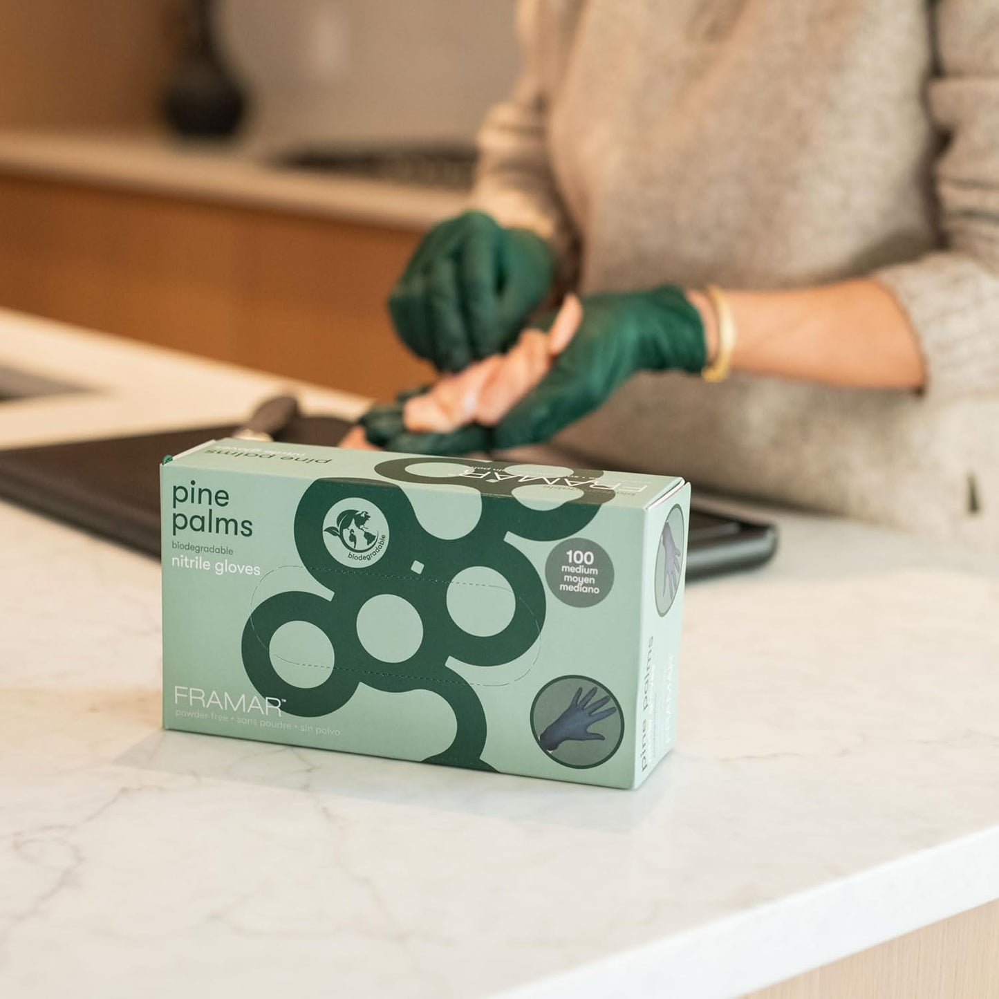 FRAMAR Biodegradable Green Gloves Latex Free Large – Disposable Nitrile Gloves Large, Cleaning Rubber Glove Disposable, Non Latex Hair Dye Glove 100 Pk