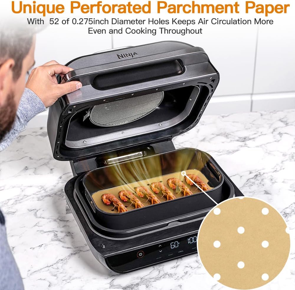 Air Fryer Liners Disposable for Ninja: 150pcs Air Fryer Parchment Paper Liners for Ninja Foodi Smart XL FG551 6-in-1 Indoor Grill Accessories Perforated Rectangle Airfryer Liner Sheets