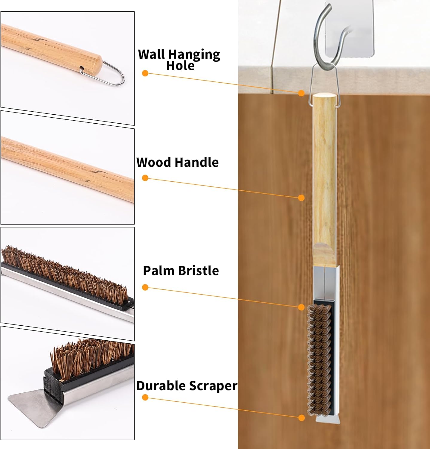 Yofuly 9 Inch Pizza Turning Peel with Oven Brush & Stone Scraper, Perforated Turner Tools Kit for Homemade Baking Pizza, 2PCS Outdoor Pizza Oven Accessories