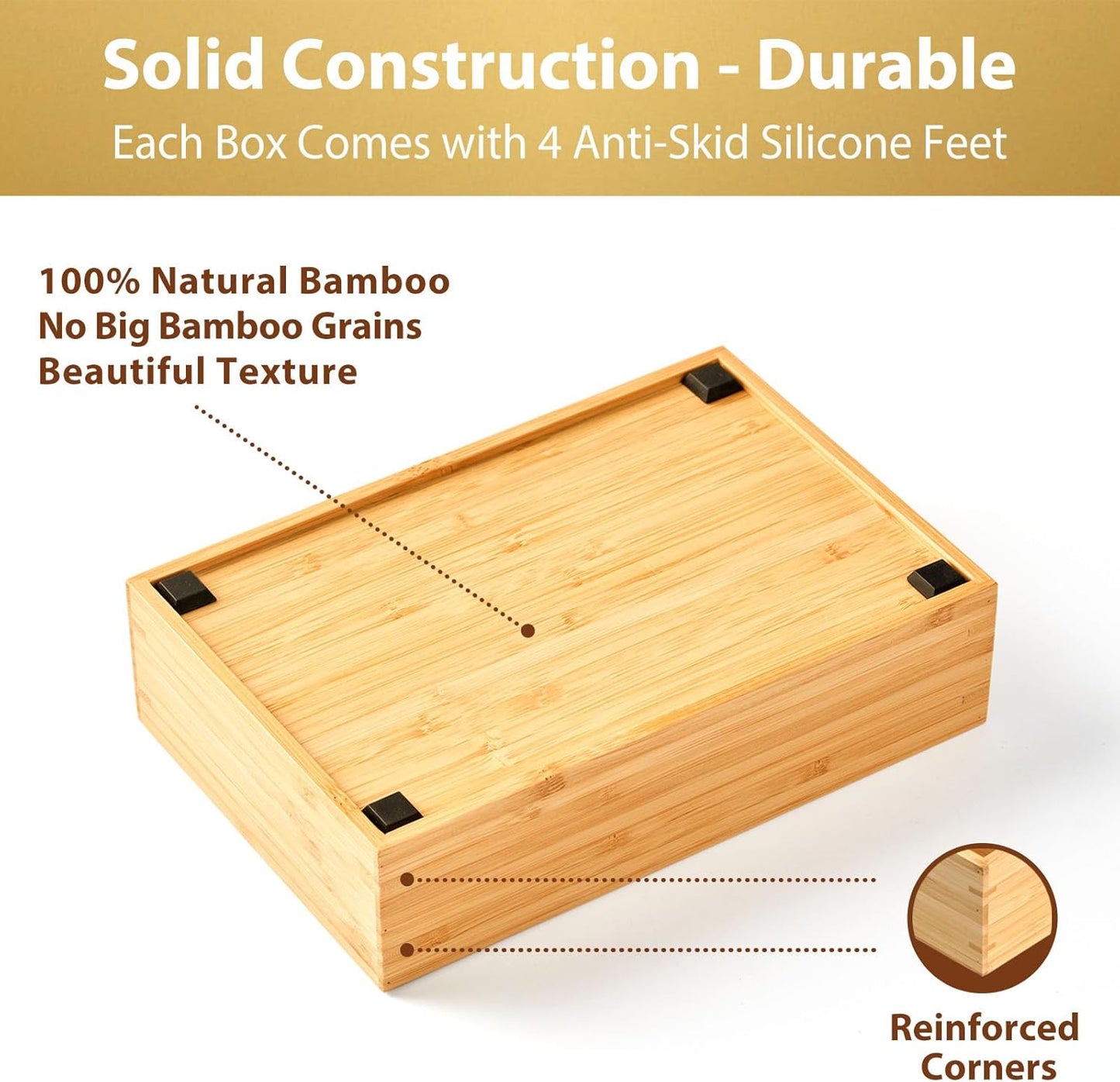 Umilife Bamboo Kitchen Drawer Organizer, Extra High Silverware Tray, Flatware Cutlery Storage Box, Multi-Use Holder in Office, Bathroom, Pantry - 9"x6"x2.5" (Set of 2)