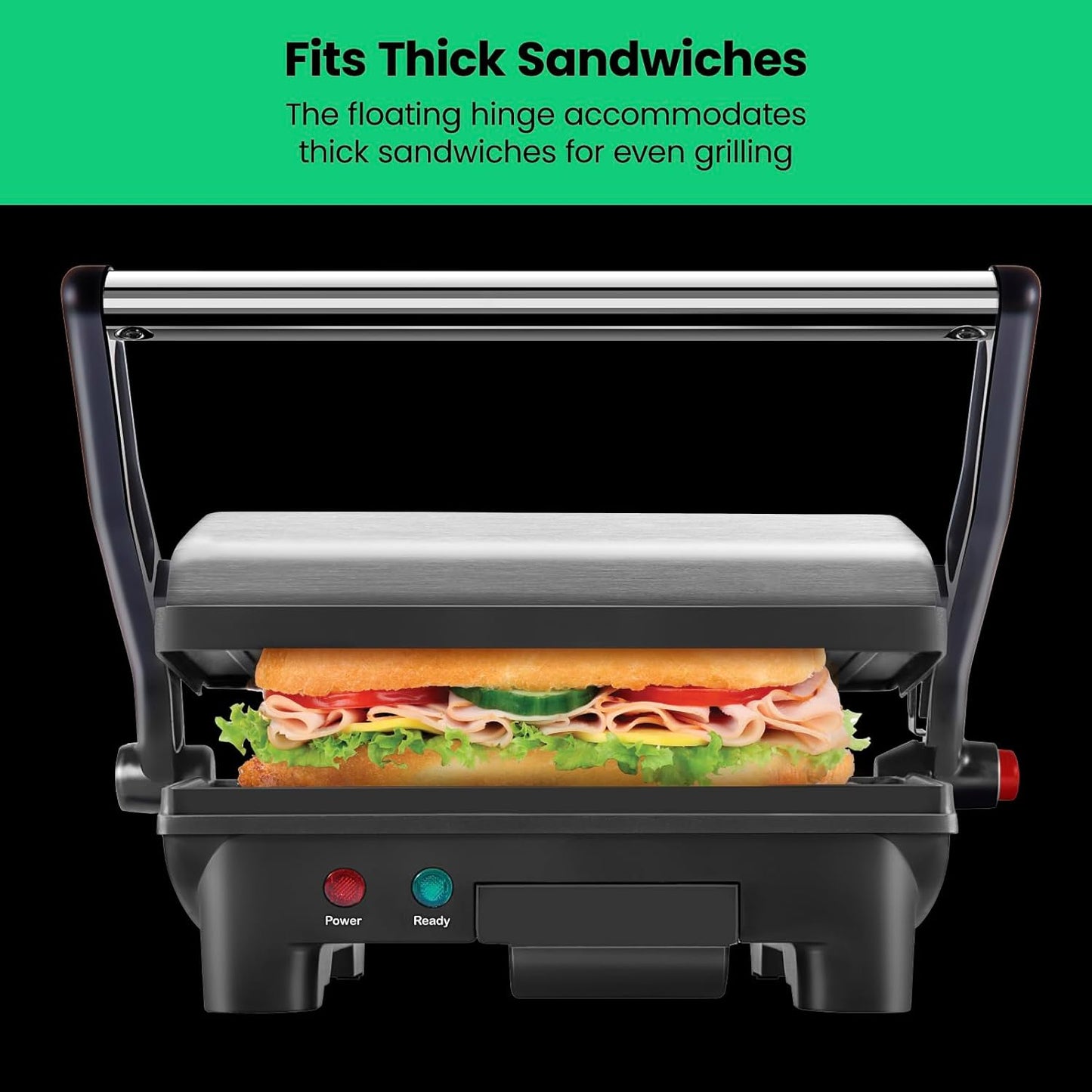 Chefman Electric Panini Press Grill and Gourmet Sandwich Maker w/ Non-Stick Coated Plates, Opens 180 Degrees to Fit Any Type or Size Food, Dishwasher Safe Removable Drip Tray, Stainless Steel/Black