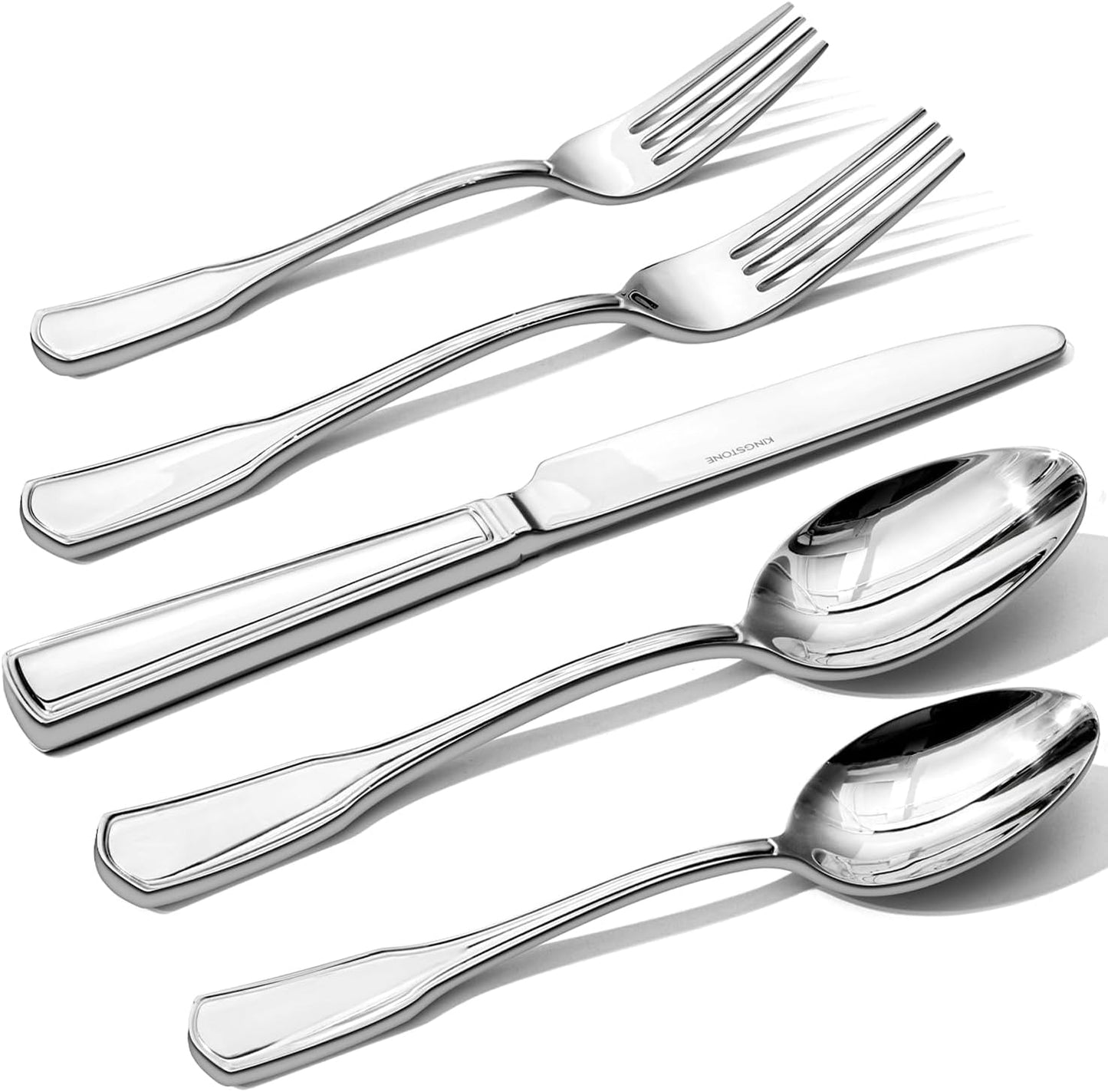 KINGSTONE 20-Piece Silverware Set, 18/10 Stainless Steel Flatware Set for 4, Tableware Cutlery Set, Utensil Sets for Home Restaurant, Mirror Finish, Dishwasher Safe
