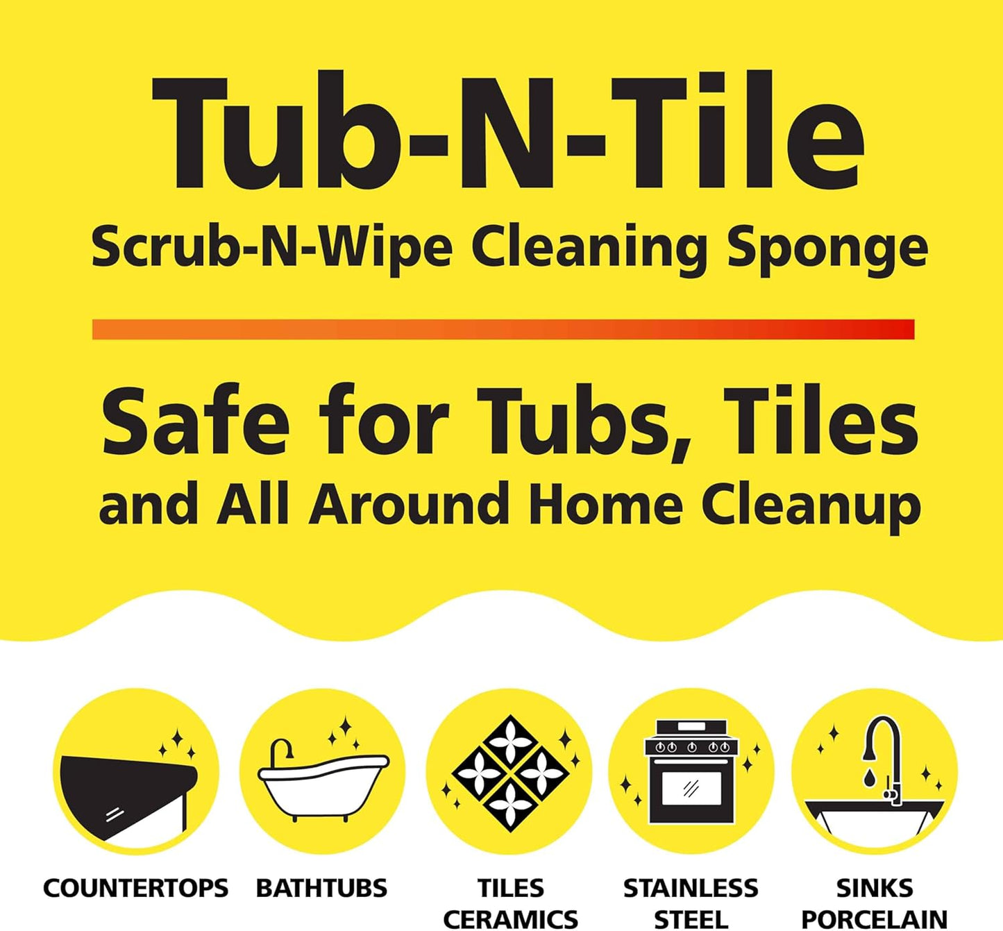 Tub-N-Tile by Tuff-Scrub, Large, 6-Pack, Microfiber, Scrub-N-Wipe Pad, Multi-Surface, Non-Scratch, Dual-Sided, Scrubber for Tubs, Tiles, Sinks – Machine Washable, Durable Kitchen Sponge