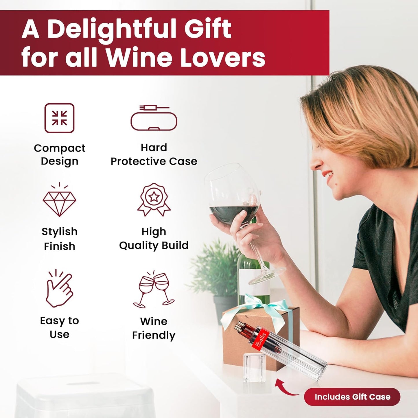 Pourtable 2 Pack Wine Aerator, Multi Stream Wine Aeration 3 Stainless Steel Spouts Handmade Kitchen Essential, No-Drip Wine Pouring Accessory Gifts for Men in Easy to Carry Protective Gift Case