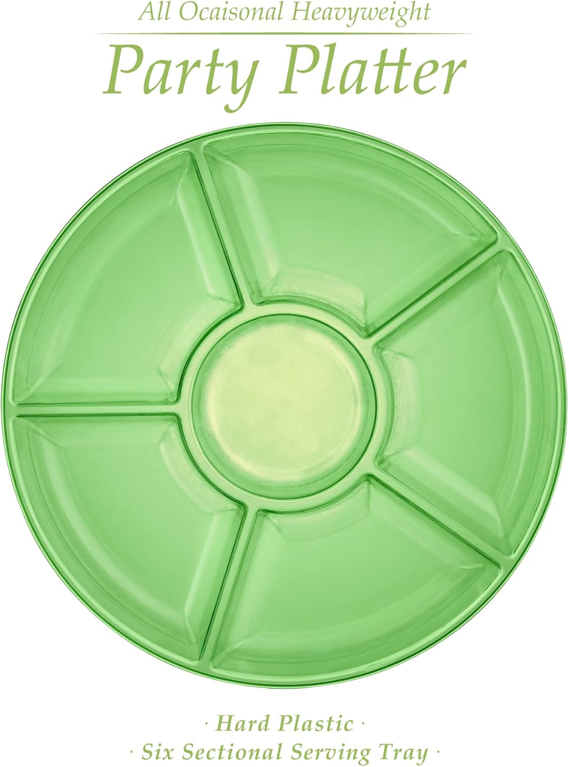 Plasticpro 6 Sectional Round Plastic Serving Tray/Platter (2, Green)