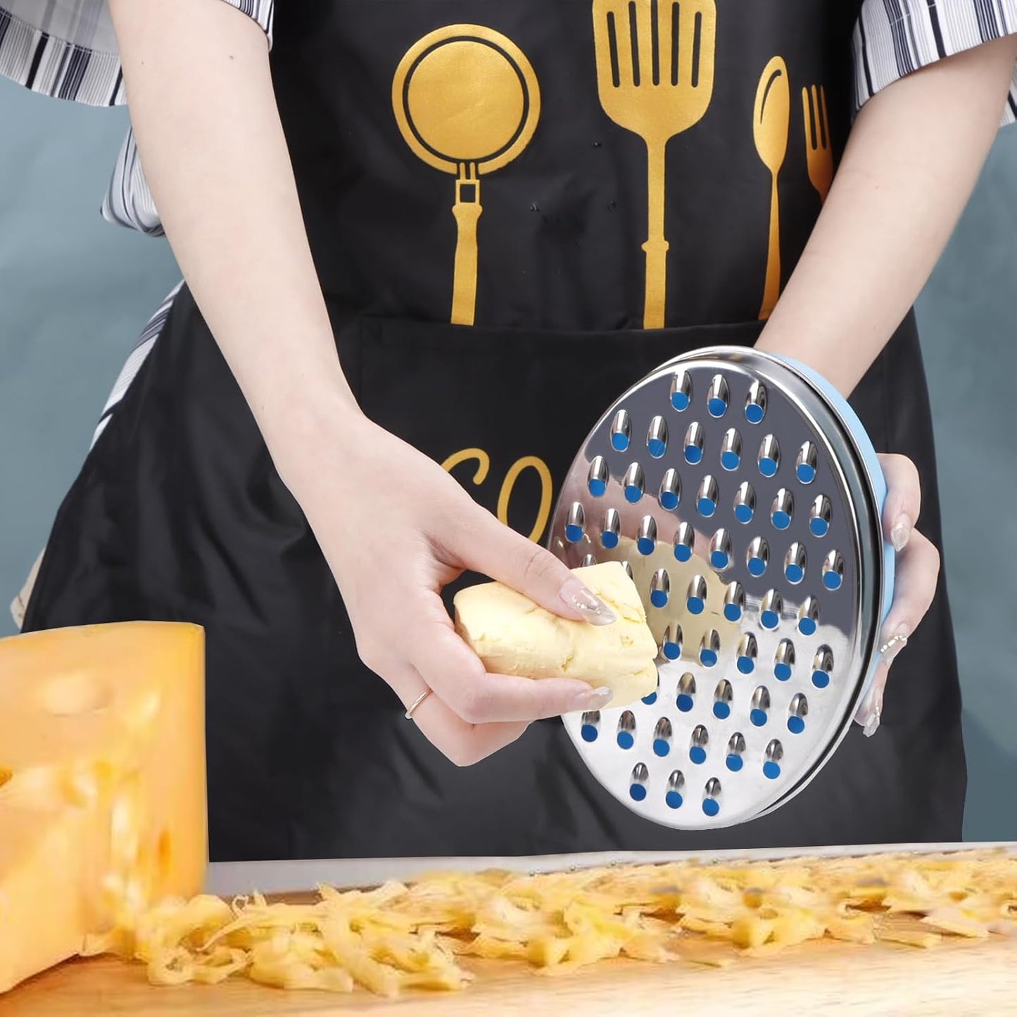 Cheese Grater Citrus Lemon Zester with Food Storage Container & Lid - Perfect For Hard Parmesan Or Soft Cheddar Cheeses, Ginger, Vegetables, Butter, Chocolate & Nutmeg (Blue)