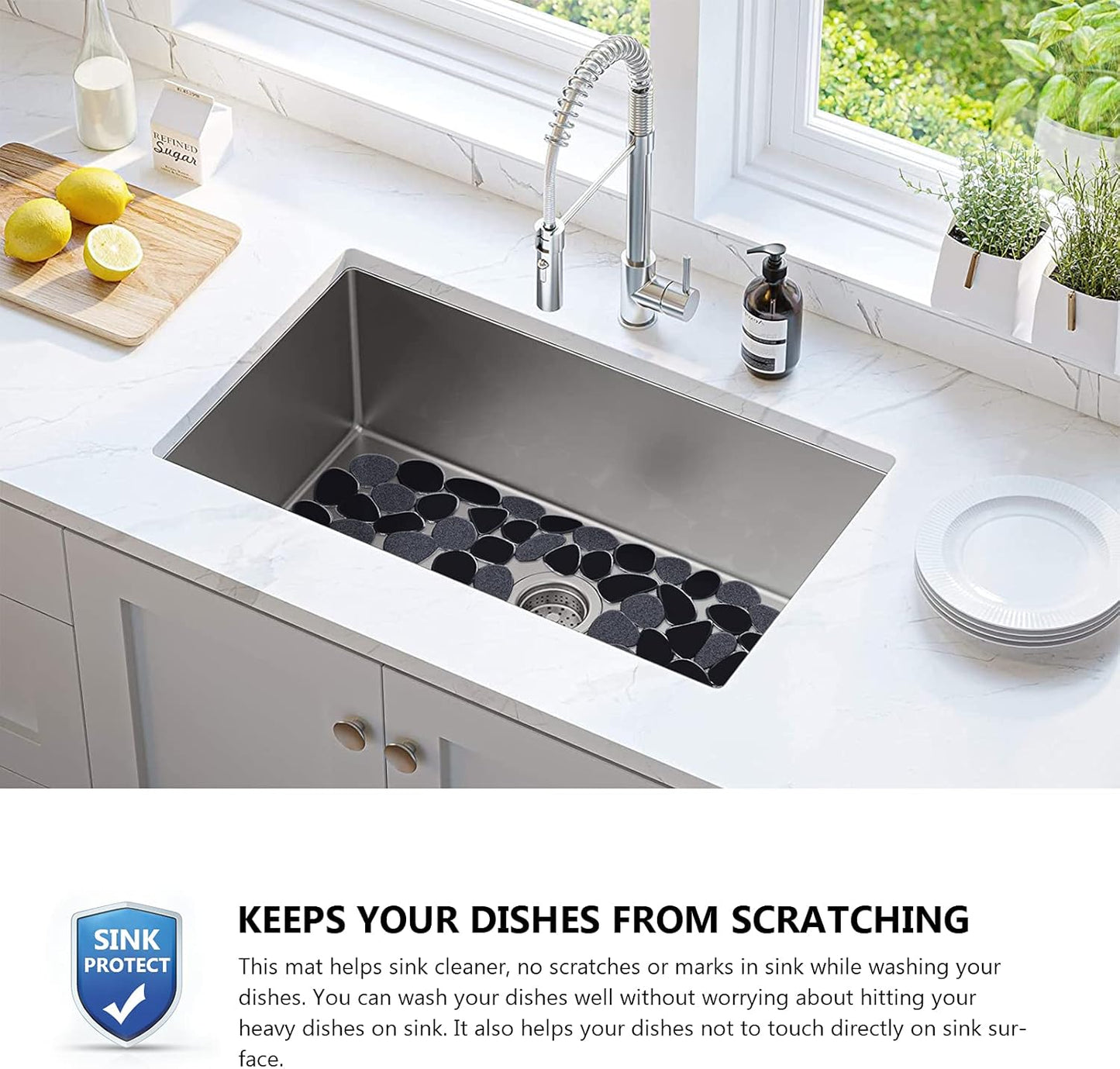 OTHWAY 2Pcs Kitchen Sink Mats, 15.8" x12" Scratch Free Sink Protector for Stainless Steel/Porcelain Sink, Pebble Design Quick Drain Dish Drying Mat, a Nice Touch for Your Kitchen