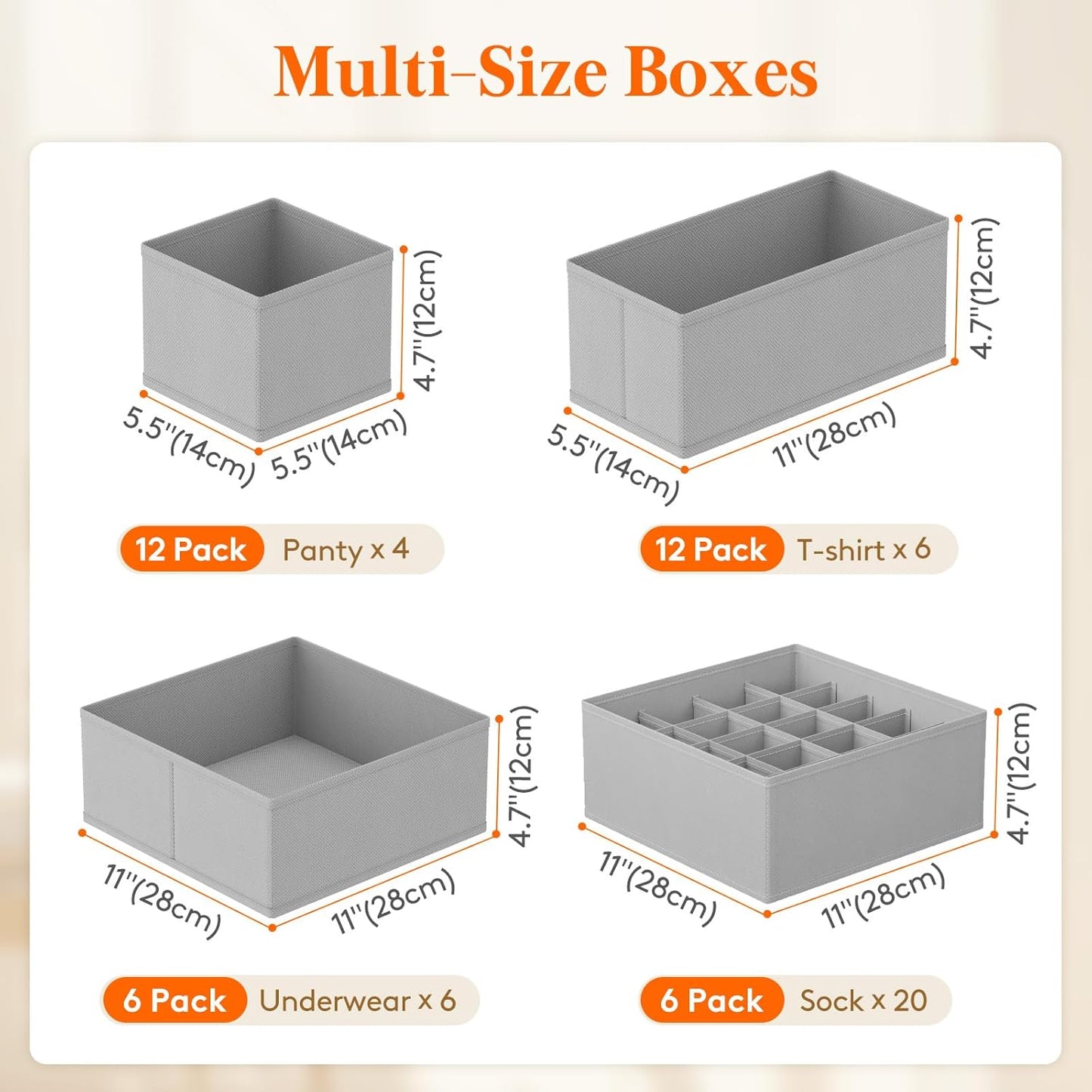 Lifewit Underwear Drawer Organizer for Closet 36 Pack, 3 Sizes Dresser Organizer Dividers, Deep Fabric Foldable Drawer Storage Organizer Bins for Clothes/Sock/Bra/Lingerie/Undies, Light Grey