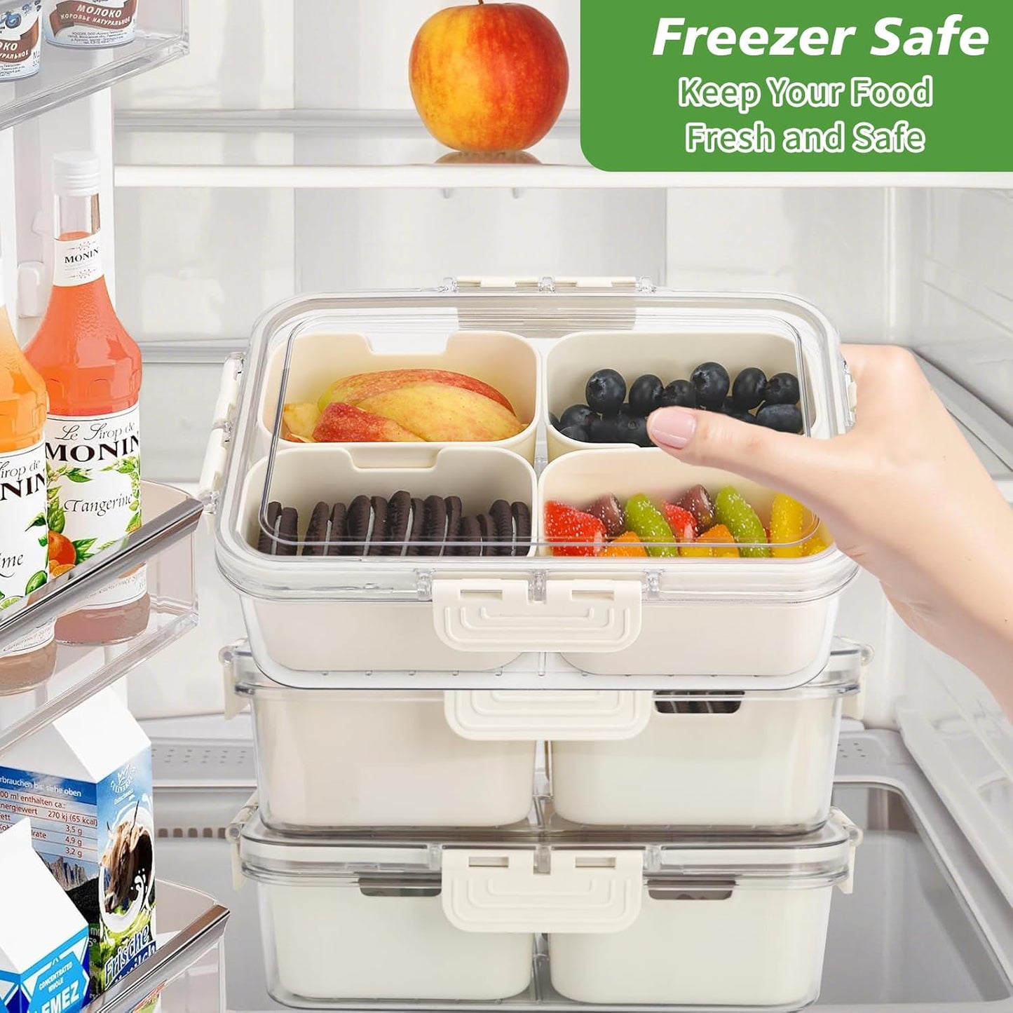 4 Compartment Snack Box Container Tray, Divided Serving Tray with Lid, Mini Small Snackle Box, Portable Charcuterie Container for Party, Picnic, Travel, Food Platter for Snack, Fruits, Veggies