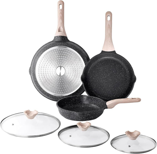 Nonstick Frying Pan Set with Lids, 3 Piece Skillet Set, Healthy Induction Cookware Cooking Pan, Stay-Cool Handle, Compatible with All Stovetops, PFOA Free (9.5, 11, 12.5 Inch)