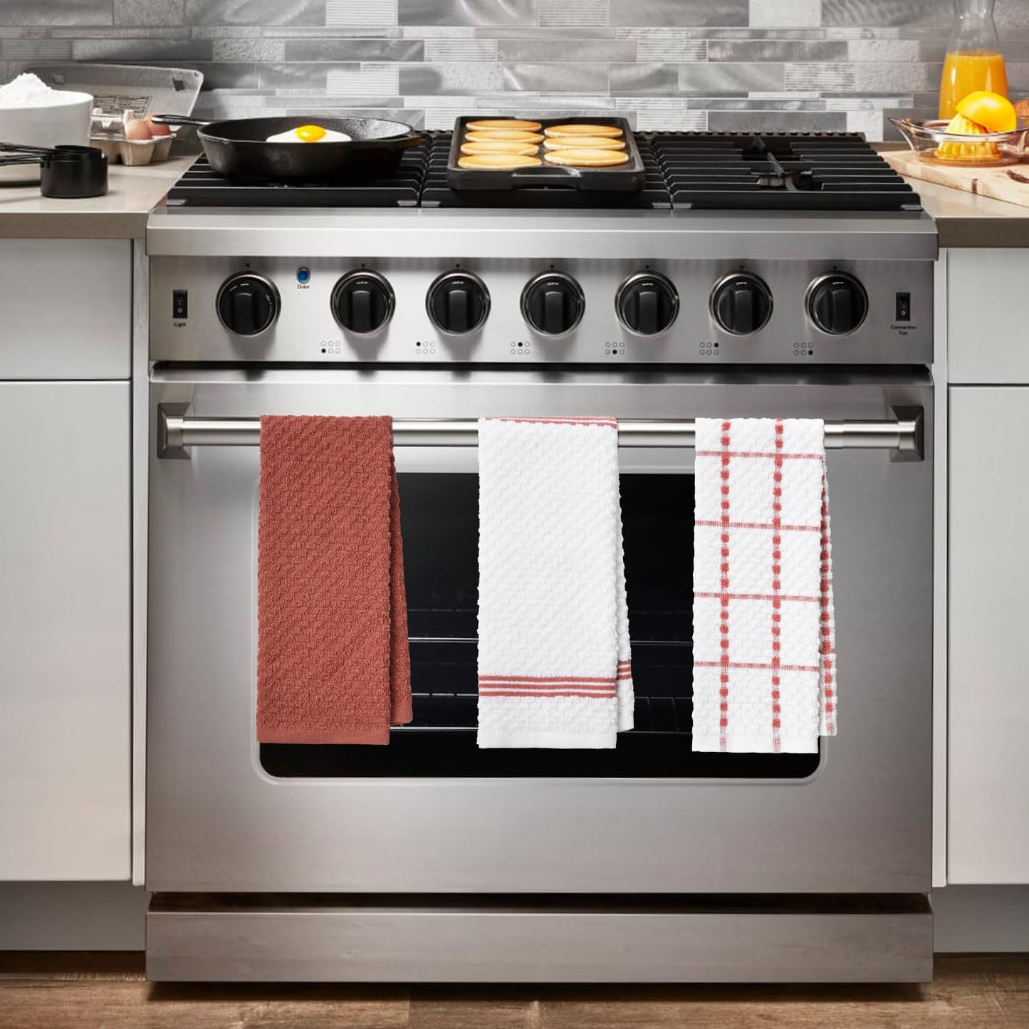 Artoid Mode Ring Spun Cotton Red Kitchen Dish Towels, 15x25 Inch Ultra Soft Absorbent Quick Drying Household Cleaning Tea Towels Bar Towels Set of 6