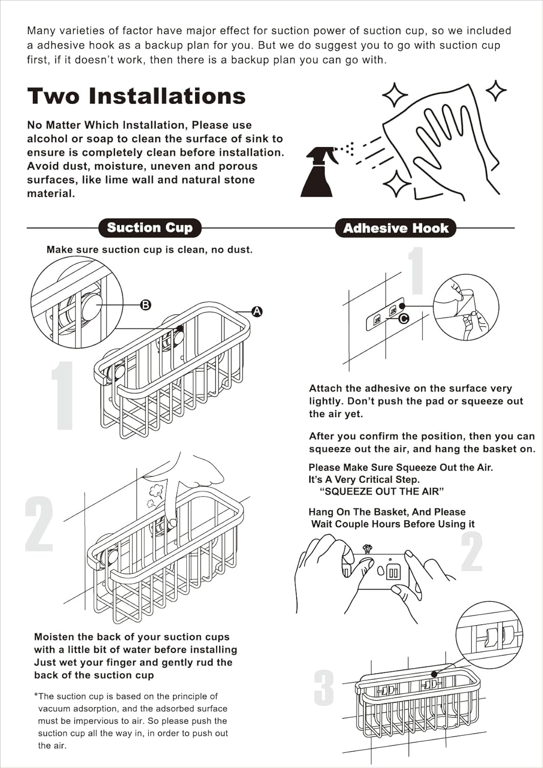 SunnyPoint NeverRust Deluxe Kitchen & Bathroom Sink Sponge Holder Organizer with Adhesive Mount - Additional Suction Cup Included – Sponge & Brush NOT Included – 7.4 x 3.3 x 2.75 Inch