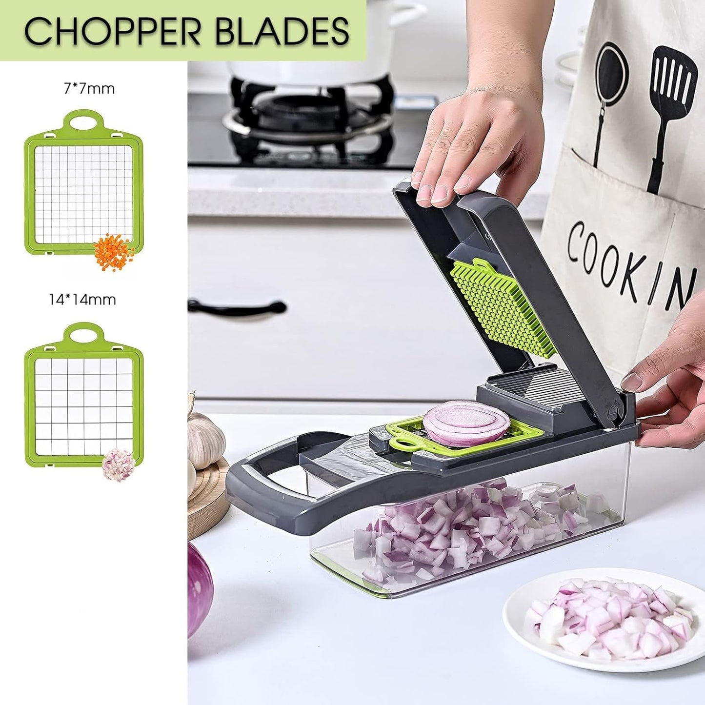 Vegetable Chopper Slicer 13-in-1 with Spice Chopper Set 7 Blades Veggie Dicer Onion Fruit Cutter
