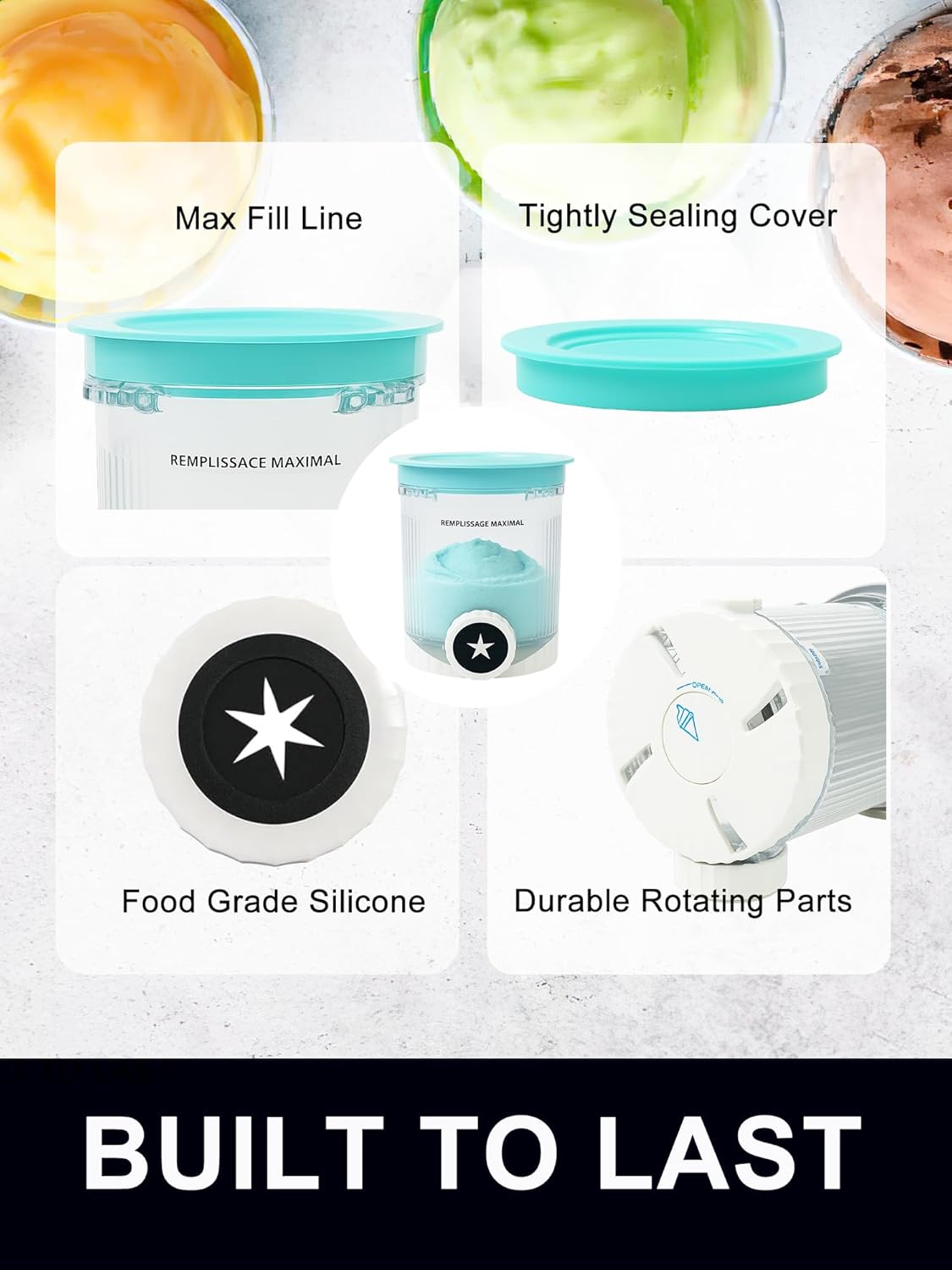 2 Pack Pint Containers Replacement for Ninja Creami Swirl NC700/NC701 Series, 16oz BPA-Free Ice Cream Pints with Lids, Leak-Proof & Dishwasher Safe (Grey/Blue)