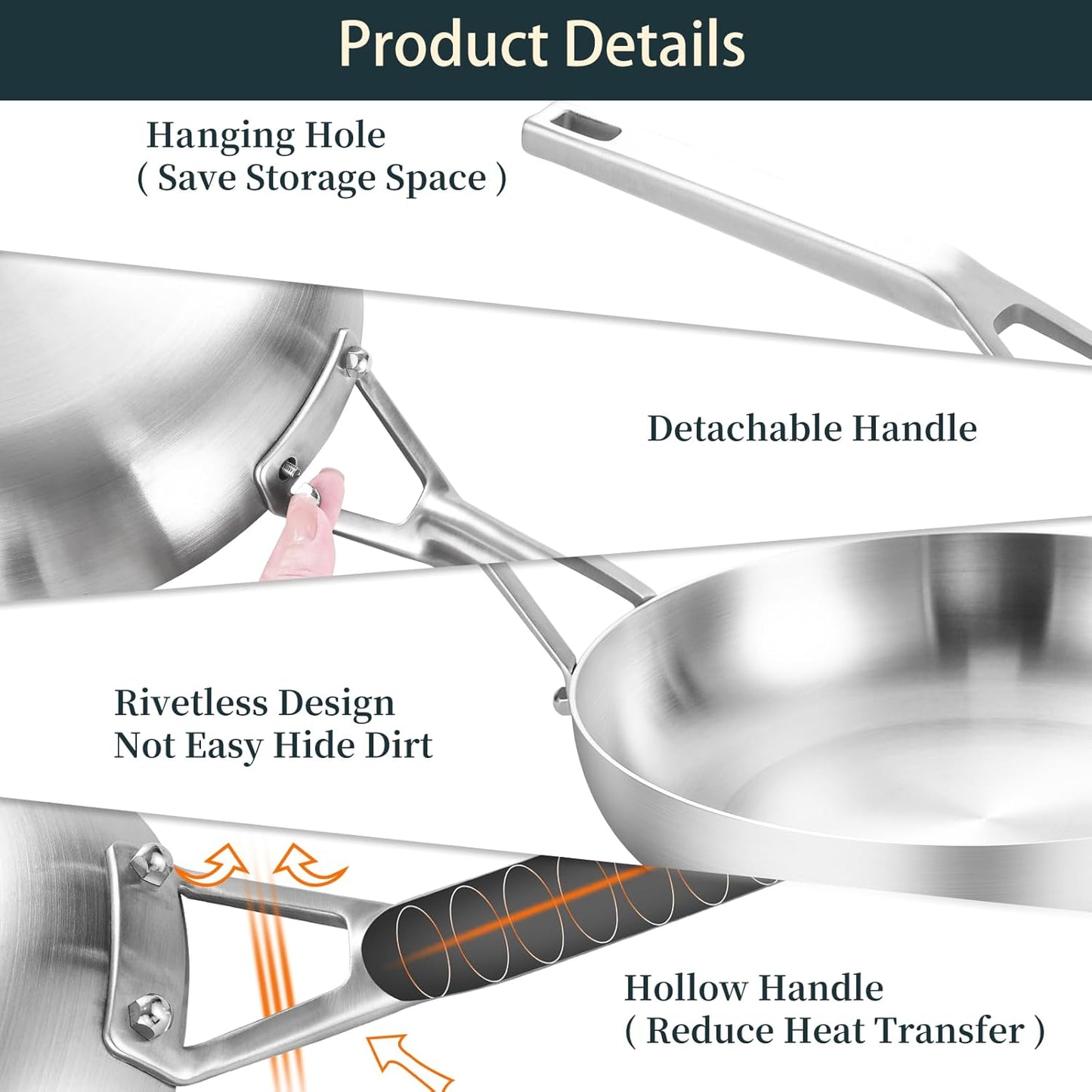 Tri-Ply Fully Bonded Stainless Steel 8inch Frying Pan, Omelette Pans, Egg Pan Durable Chef's Pan, Kitchen Skillets 8in, Induction Pan for Steak,Egg, Compatible with All Cooktops, Up to 600℉