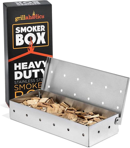 Grillaholics Smoker Box for Gas Grill & Charcoal Grill – Large Stainless Steel Wood Chip Smoker Box for Smoking Meat – Grilling Accessories for BBQ Lovers – Grill Smoker Box Gift for Men