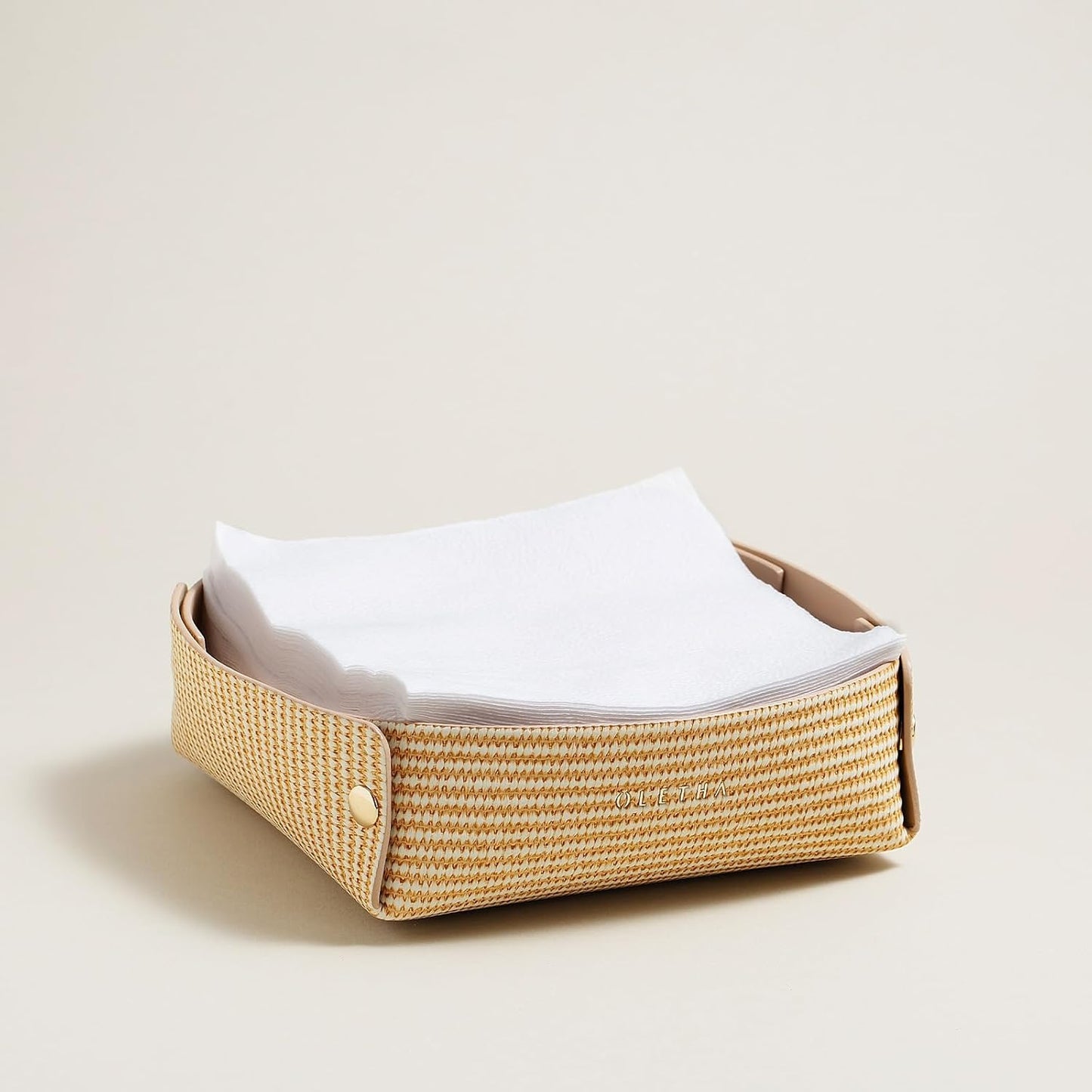 OLETHA Napkin Holder for Luncheon Napkins - Aesthetic Desk Decor for Kitchen & Dining Table - Rattan Textured, Beige