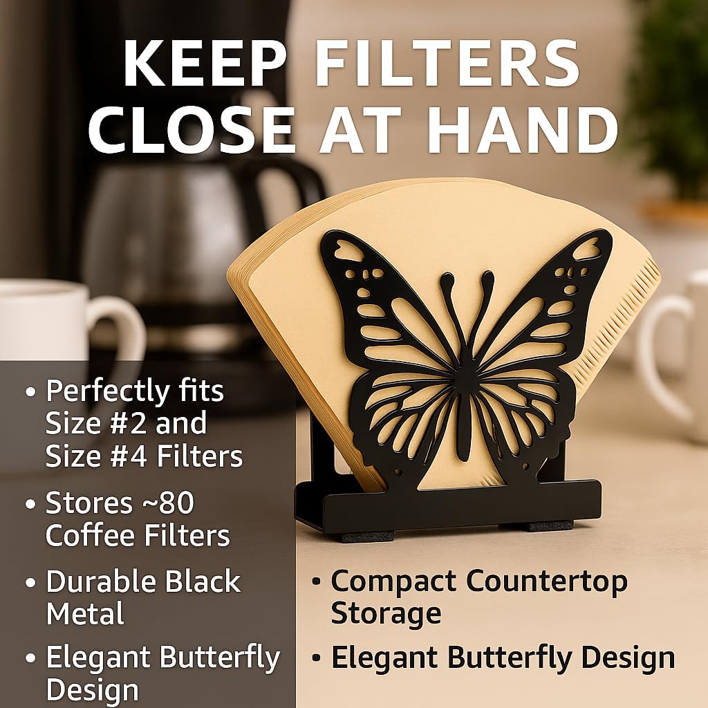 Butterfly Napkin Holder Set – 2 Pack Metal Stand for Everyday & Cocktail Napkins | Modern Black Decorative Coffee Filter Holder for Kitchen, Coffee Bar, Party, Dining Table & Gift