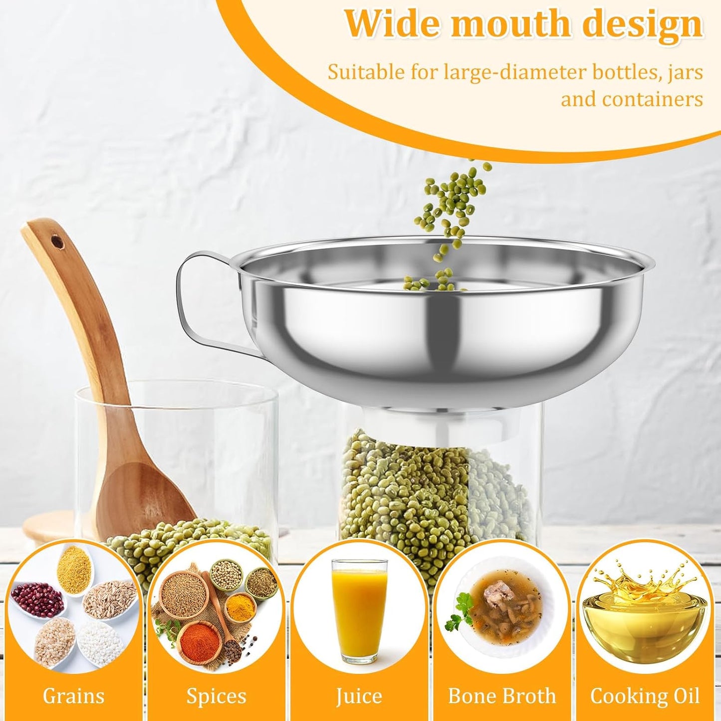 6 Pcs Canning Funnel with Strainer Stainless Steel Canning Multifunctional Wide Mouth Kitchen Stackable Mason Jar Funnel for Filling Bottles