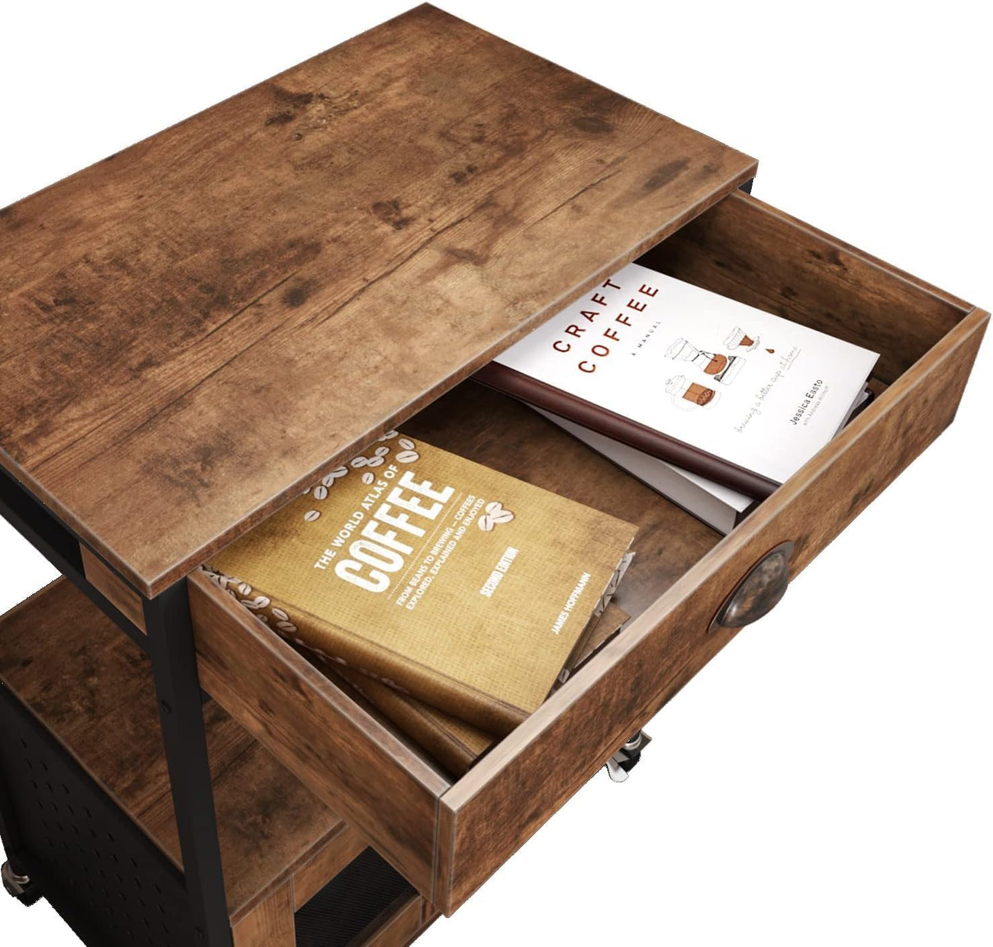 Catrimown Coffee Cart Station, Coffee Stand Station, Small Microwave Stand with Drawer, Movable Farmhouse Coffee Station Table on Wheels for Living Room, Entryway, Dining Room, Kitchen